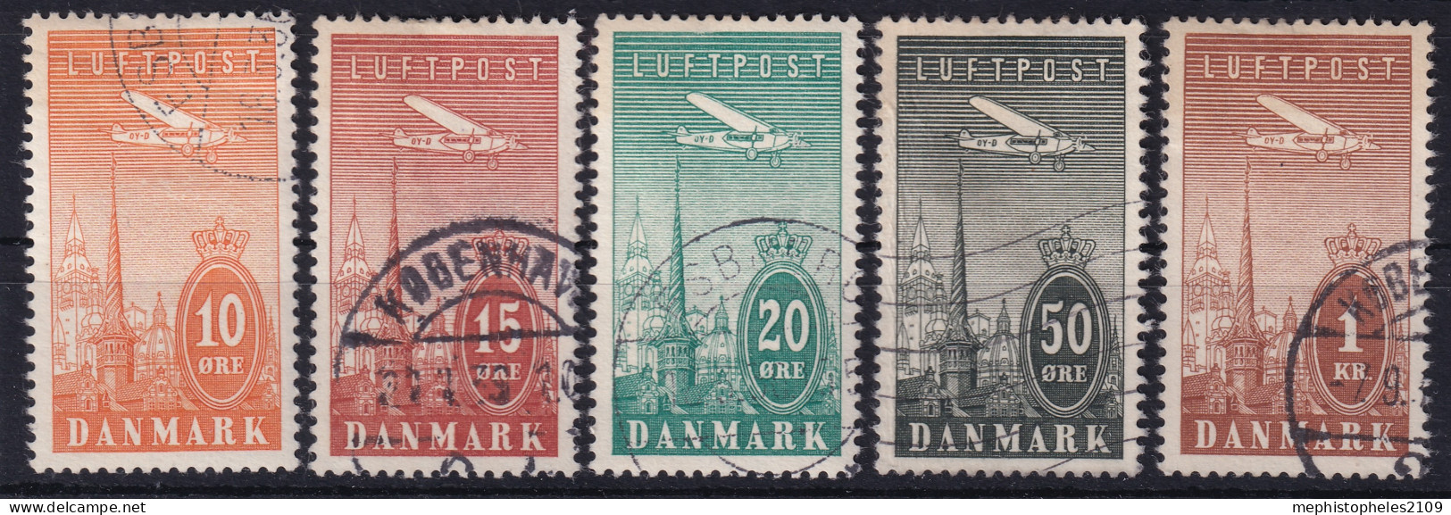 DENMARK 1934 - Canceled - Sc# C6-C10 - Airmail