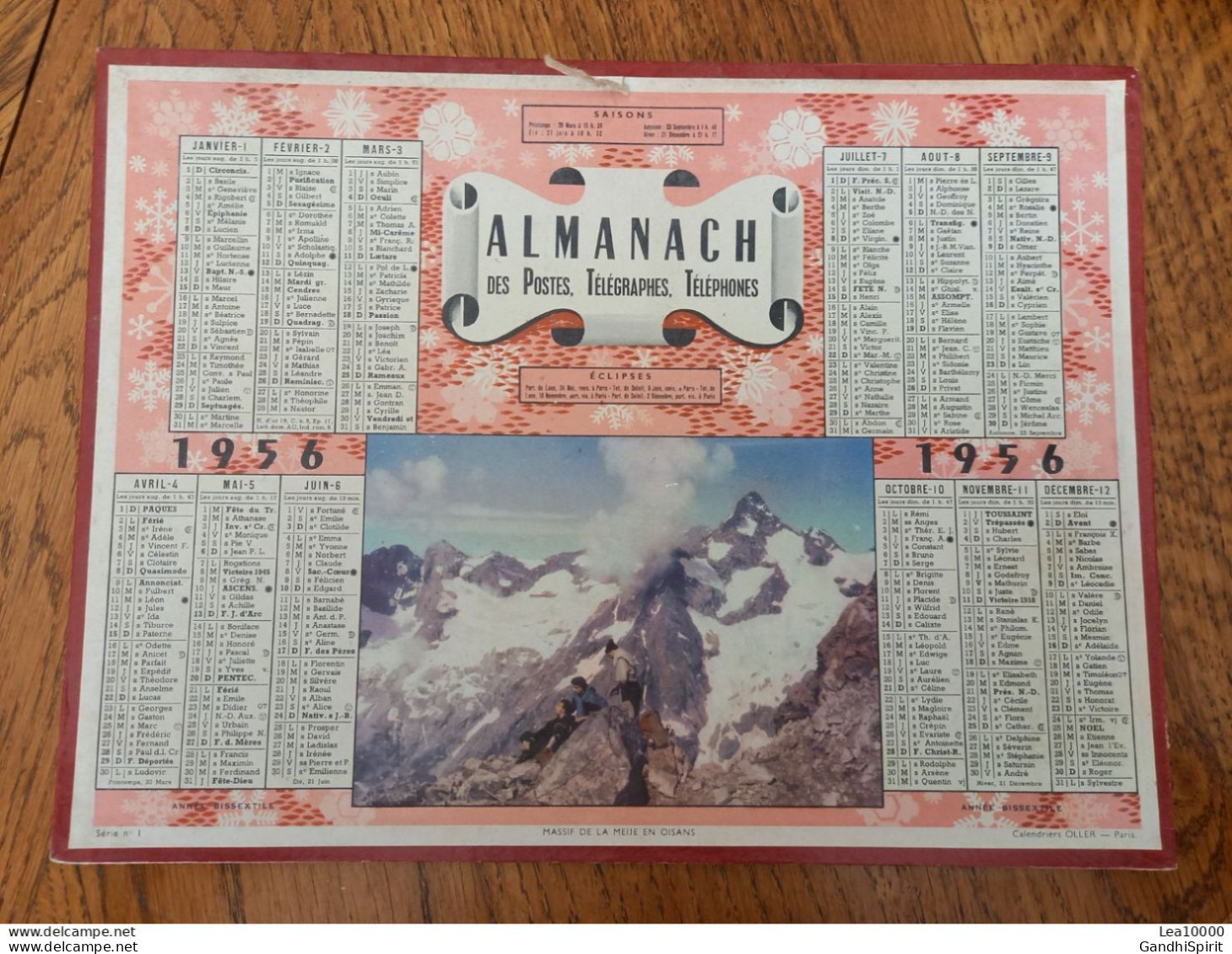 1956 Calendrier Du Département De L'Aube - Massif De La Meije En Oisans - Année Bissextile - Grand Format : 1941-60