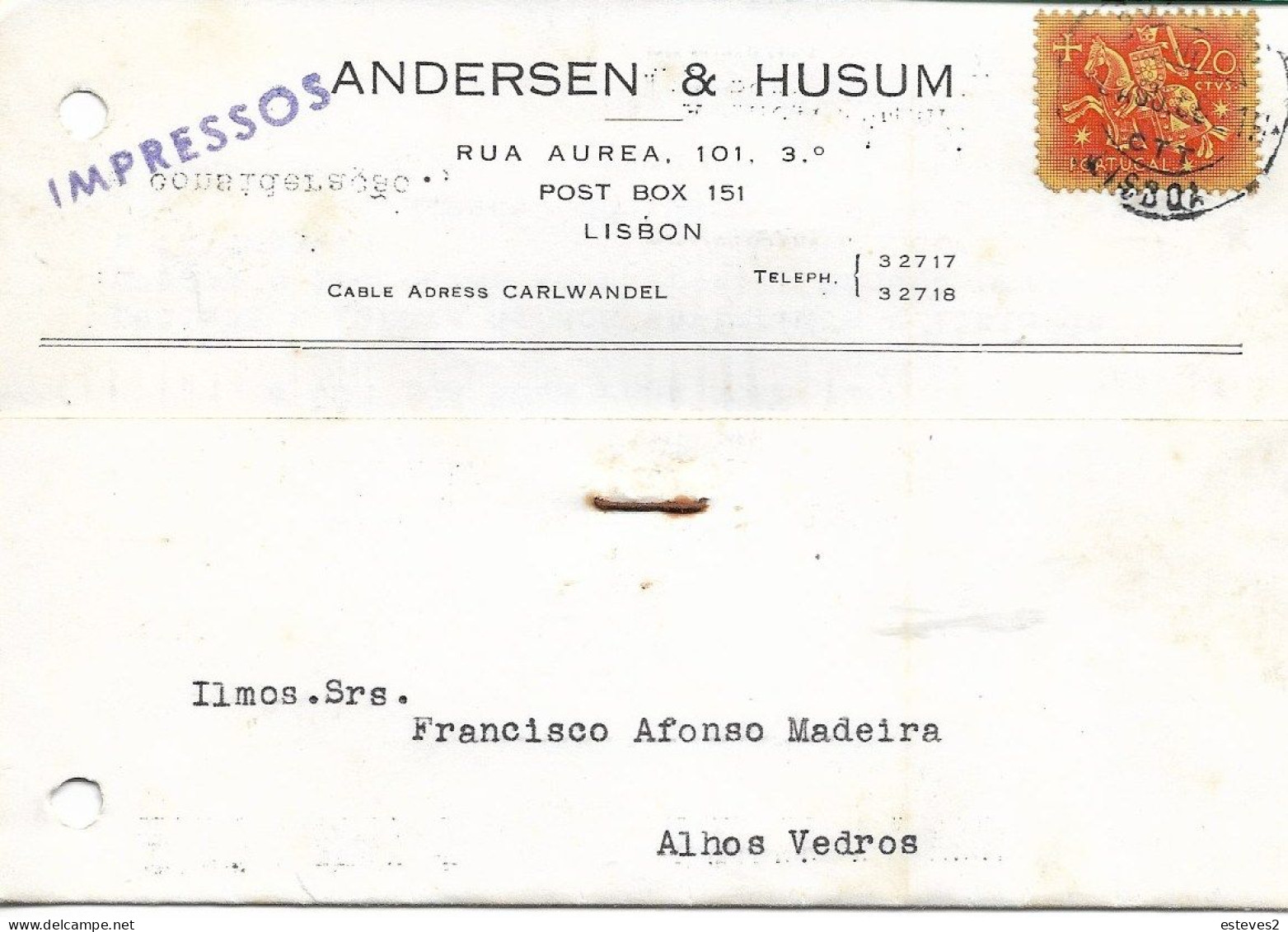 Portugal , 1958 ,  ANDERSEN & HUSUM , Lisboa , Import Export Commercial Mail - Portugal