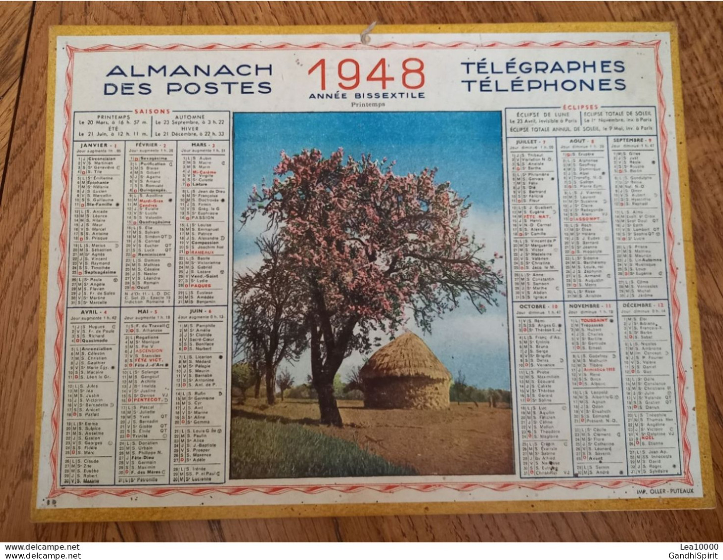 1948 Calendrier Du Département De L'Aube - Printemps (en Afrique) - Année Bissextile - Grand Format : 1941-60