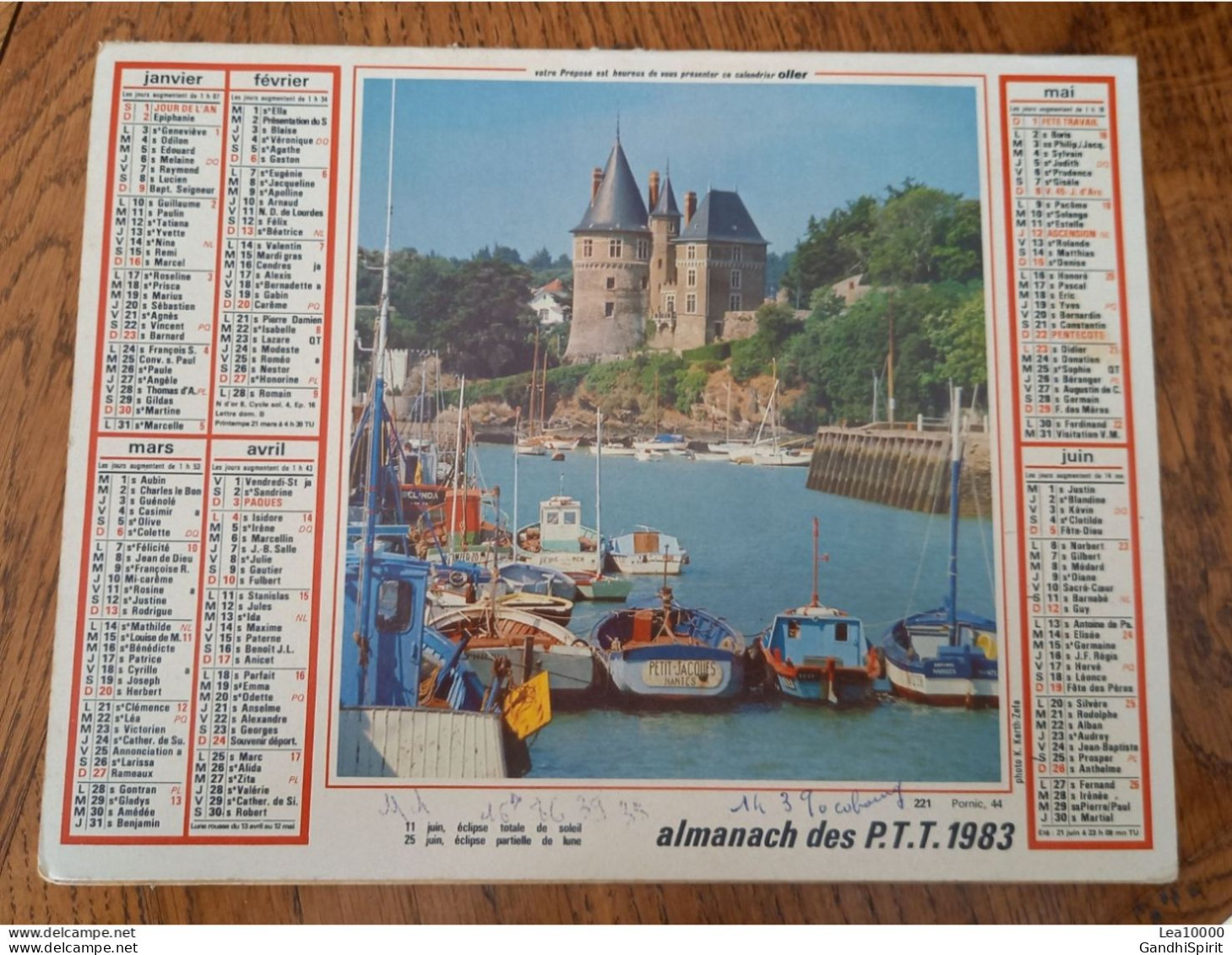 1983 Calendrier Du Département De L'Aube - Pornic, Bateau Nommé Petit Jacques Nantes, Port, Voilier - Groot Formaat: 1981-90