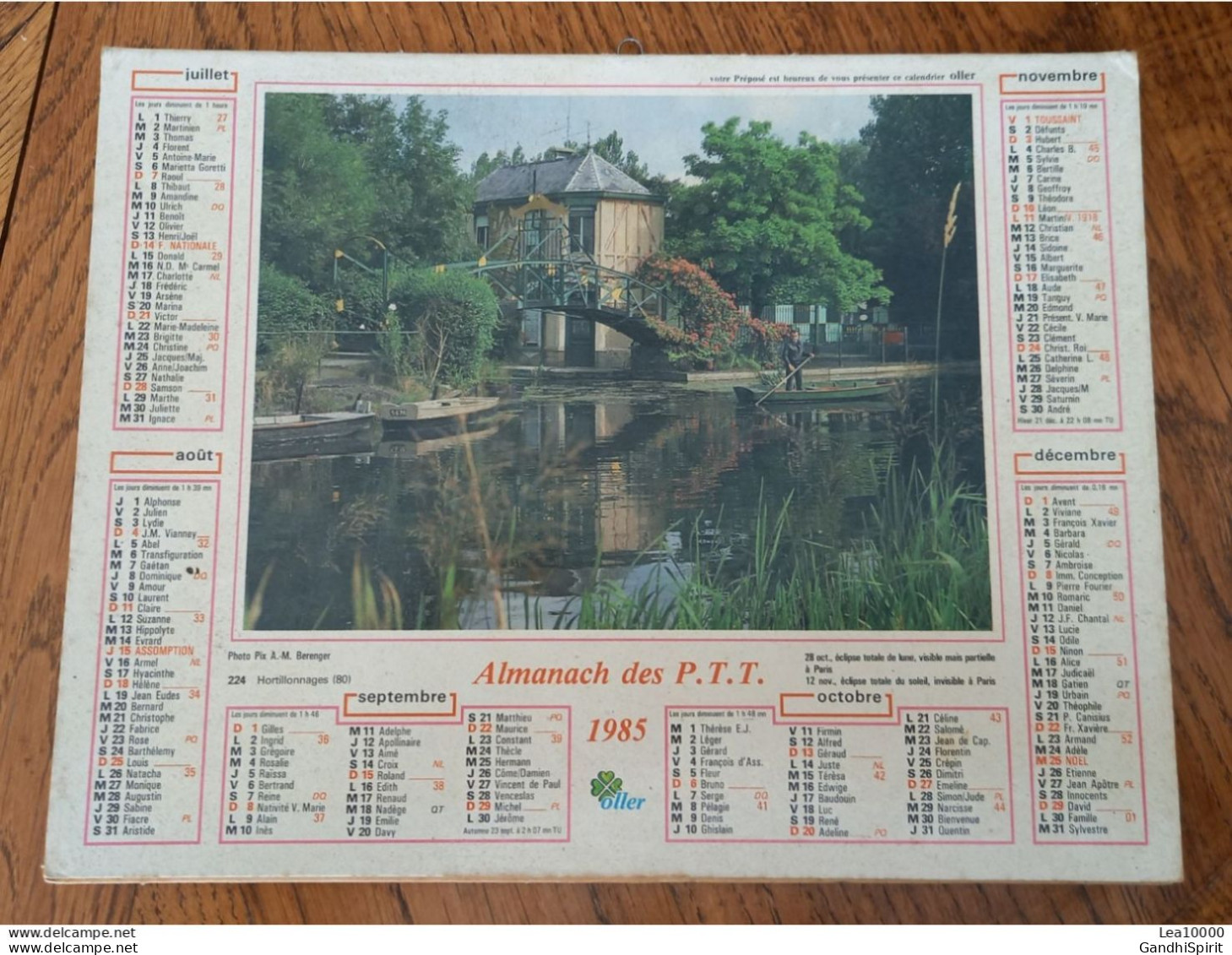 1985 Calendrier Du Département De L'Aube - Villefranche Sur Mer - Hortillonnages Dans La Somme, Barques - Groot Formaat: 1981-90