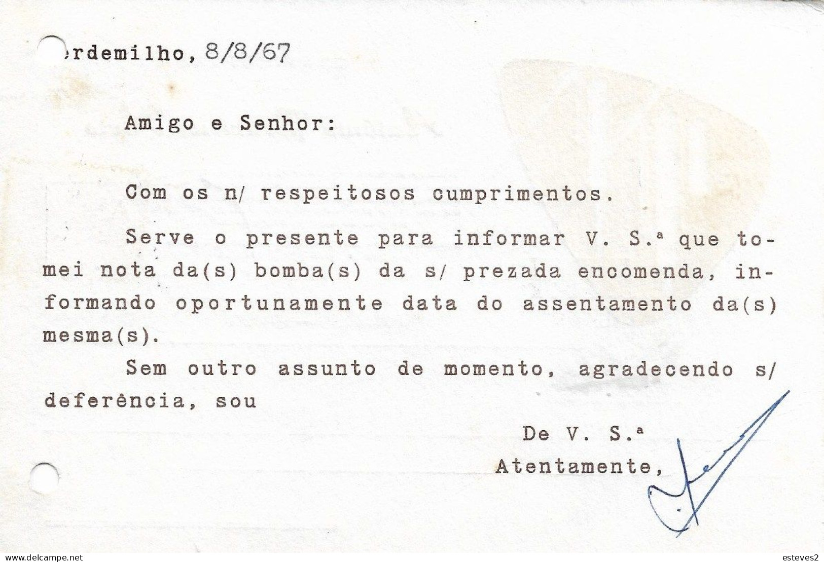 Portugal , 1967 ,  ANTÓNIO FRANCISCO NETO , Verdemilho Aveiro , Hydraulic Pumps , Aveiro Postmark - Portugal