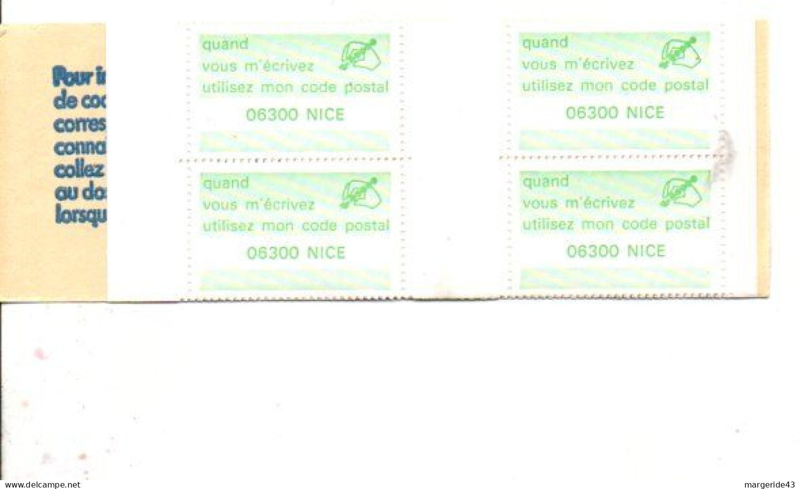 CARNET CODE POSTAL - 06300 NICE VERT - Blocs & Carnets