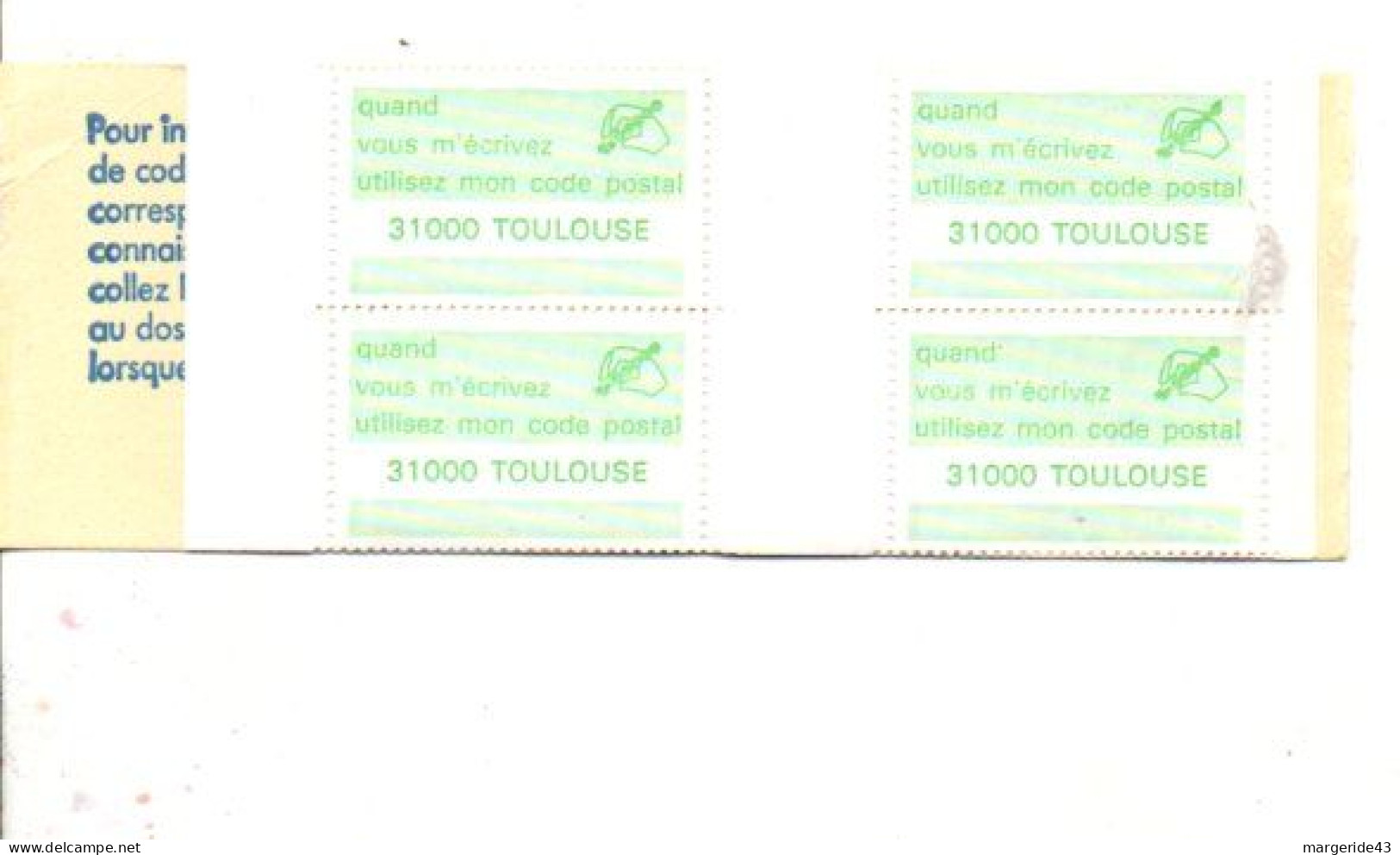 CARNET CODE POSTAL - 31000 TOULOUSE VERT - Bmoques & Cuadernillos