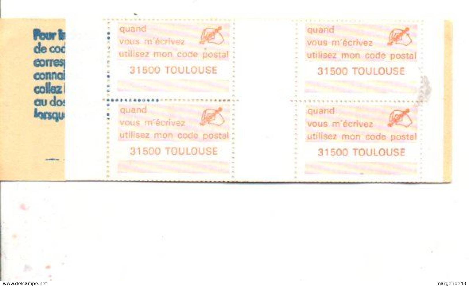 CARNET CODE POSTAL - 31500 TOULOUSE JAUNE - Bmoques & Cuadernillos