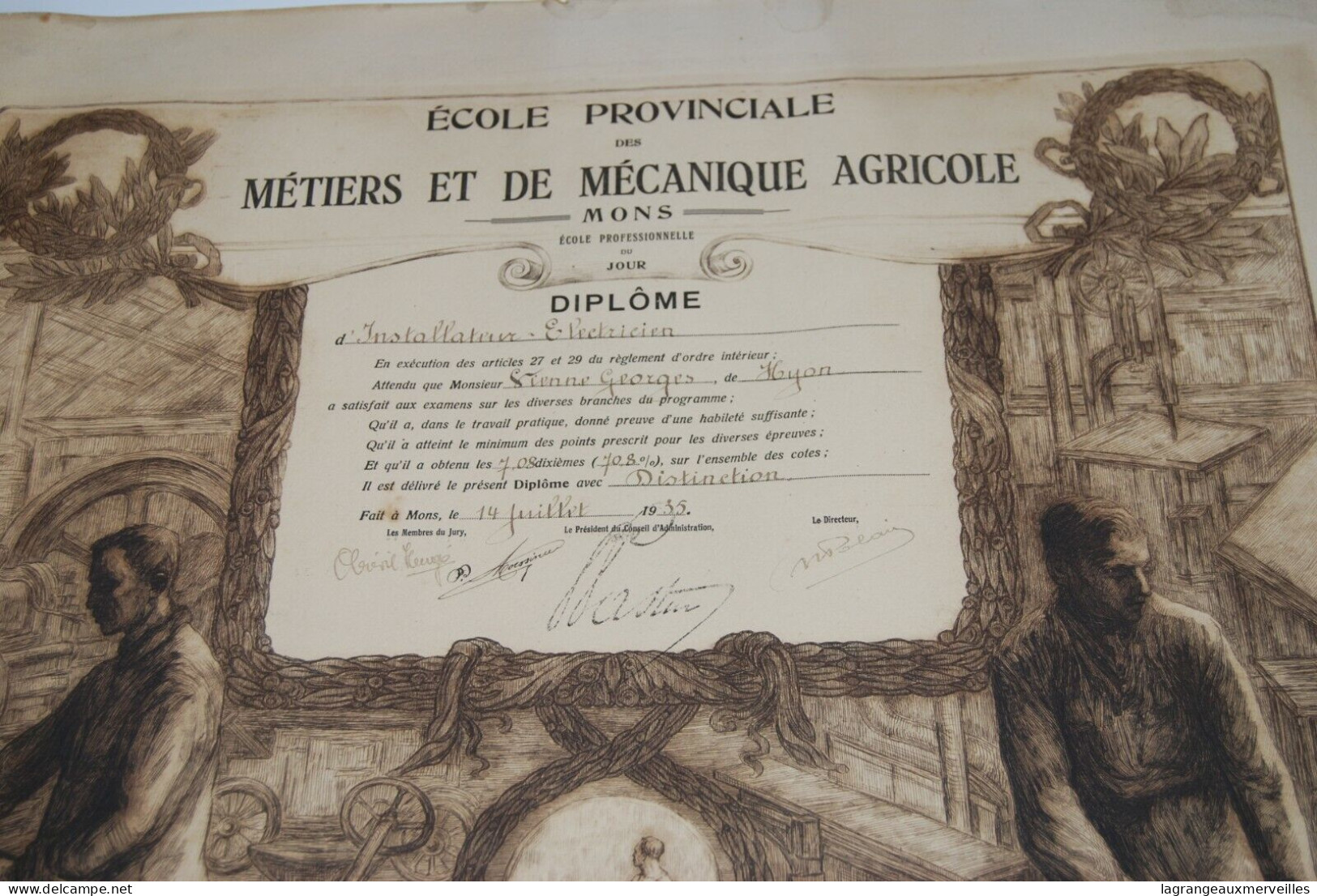 AF2 Ancien Document - Diplôme - Eléctrcien Monteur - 1936 - Hyon - Mons - Diplômes & Bulletins Scolaires