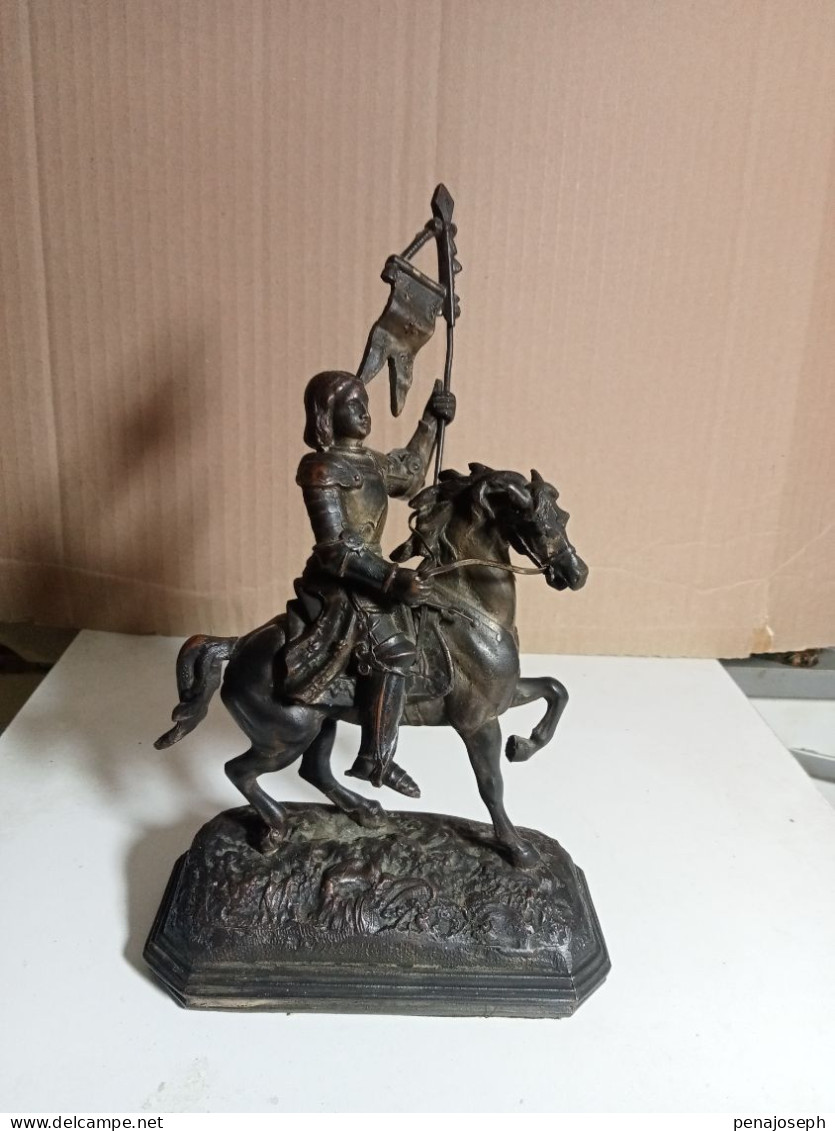 Statuette XIXème Régule Jeanne D'arc A Cheval Hauteur 24 Cm X 14 Cm - Metall