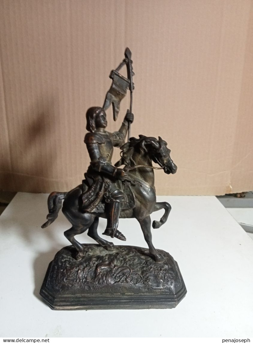 Statuette XIXème Régule Jeanne D'arc A Cheval Hauteur 24 Cm X 14 Cm - Metall