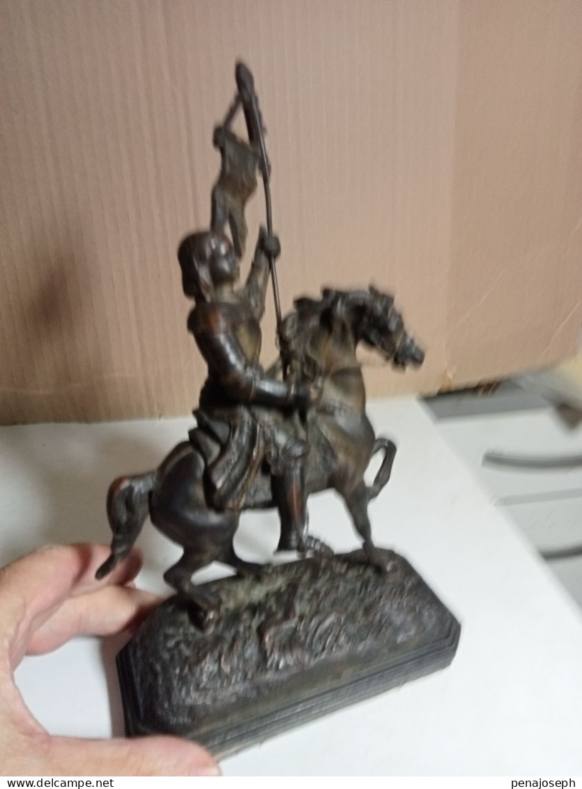 Statuette XIXème Régule Jeanne D'arc A Cheval Hauteur 24 Cm X 14 Cm - Metallo