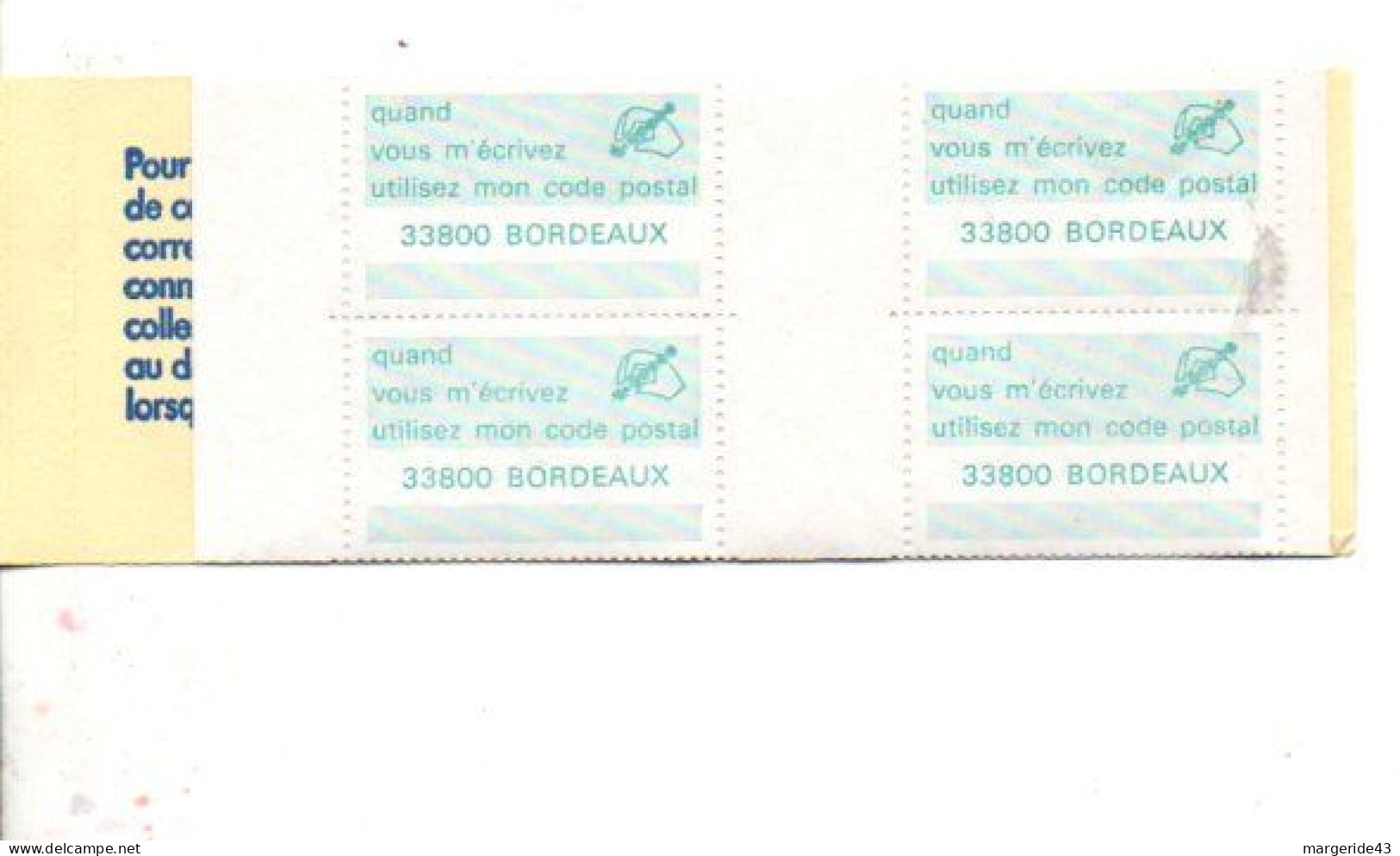 CARNET CODE POSTAL - 33800 BORDEAUX VERT-BLEU - Blokken & Postzegelboekjes