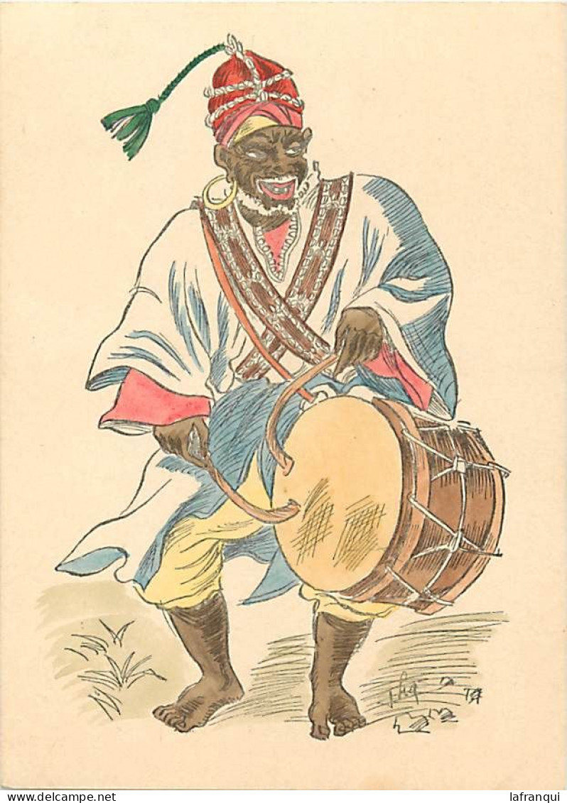 Gd Format Div-(env 14,5cms X 10,5 Cms )-ref AD266-illustrateur Collection Jha -types  Afrique Du Nord -joueur Tambour - Afrique