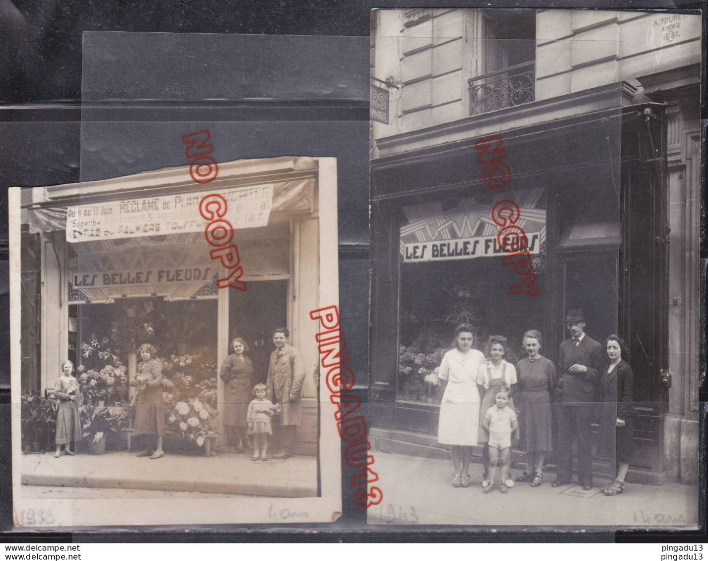 Au Plus Rapide Carte Photo Plus Photo Devanture Commerce Fleuriste Paris Les Belles Fleurs 1933 Et 1943 - Magasins