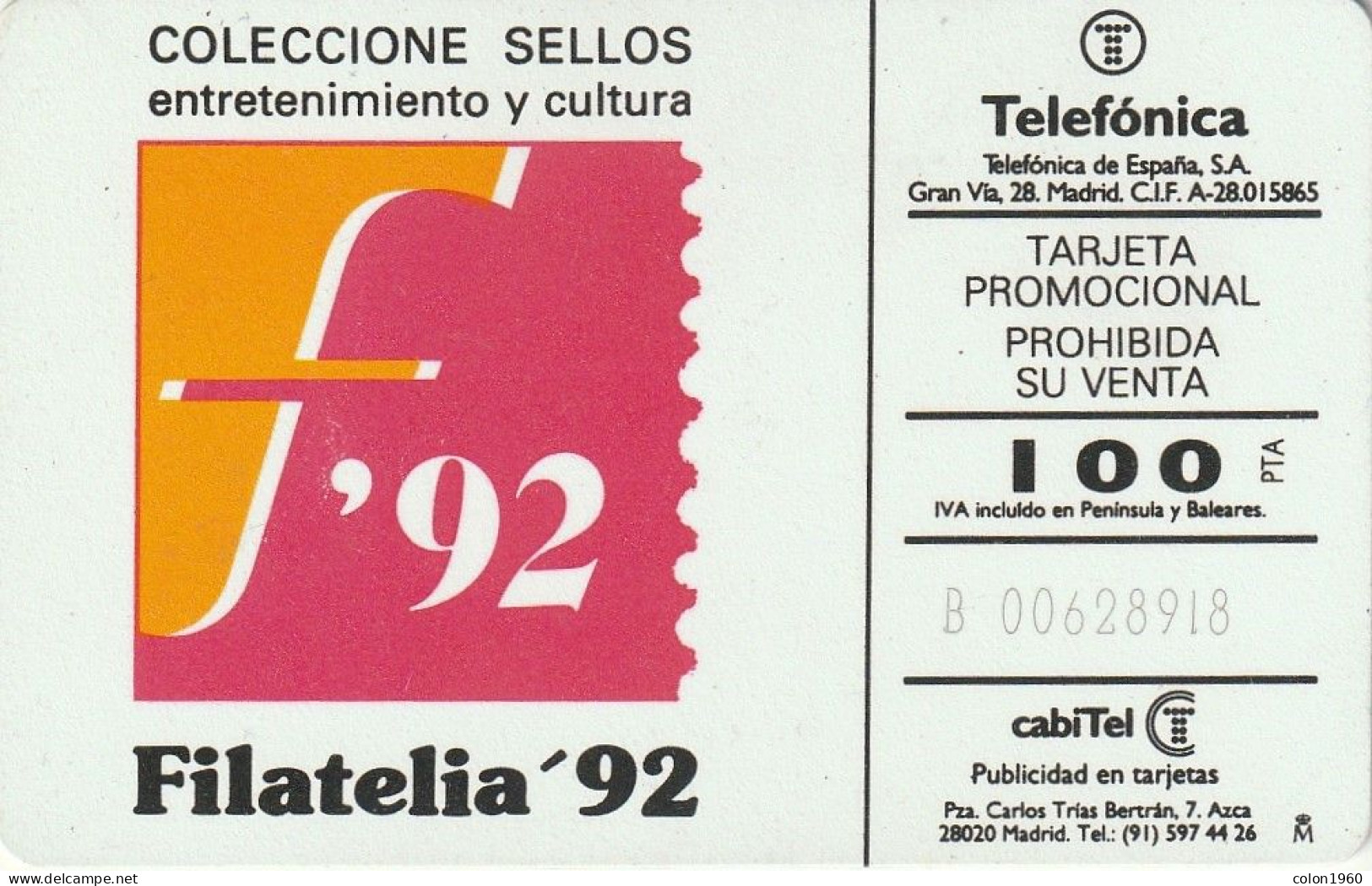 ESPAÑA. P-006. FILATELIA'92. MADRID. 1992/11. 6000 Ex. USADA. (629) - Privatausgaben