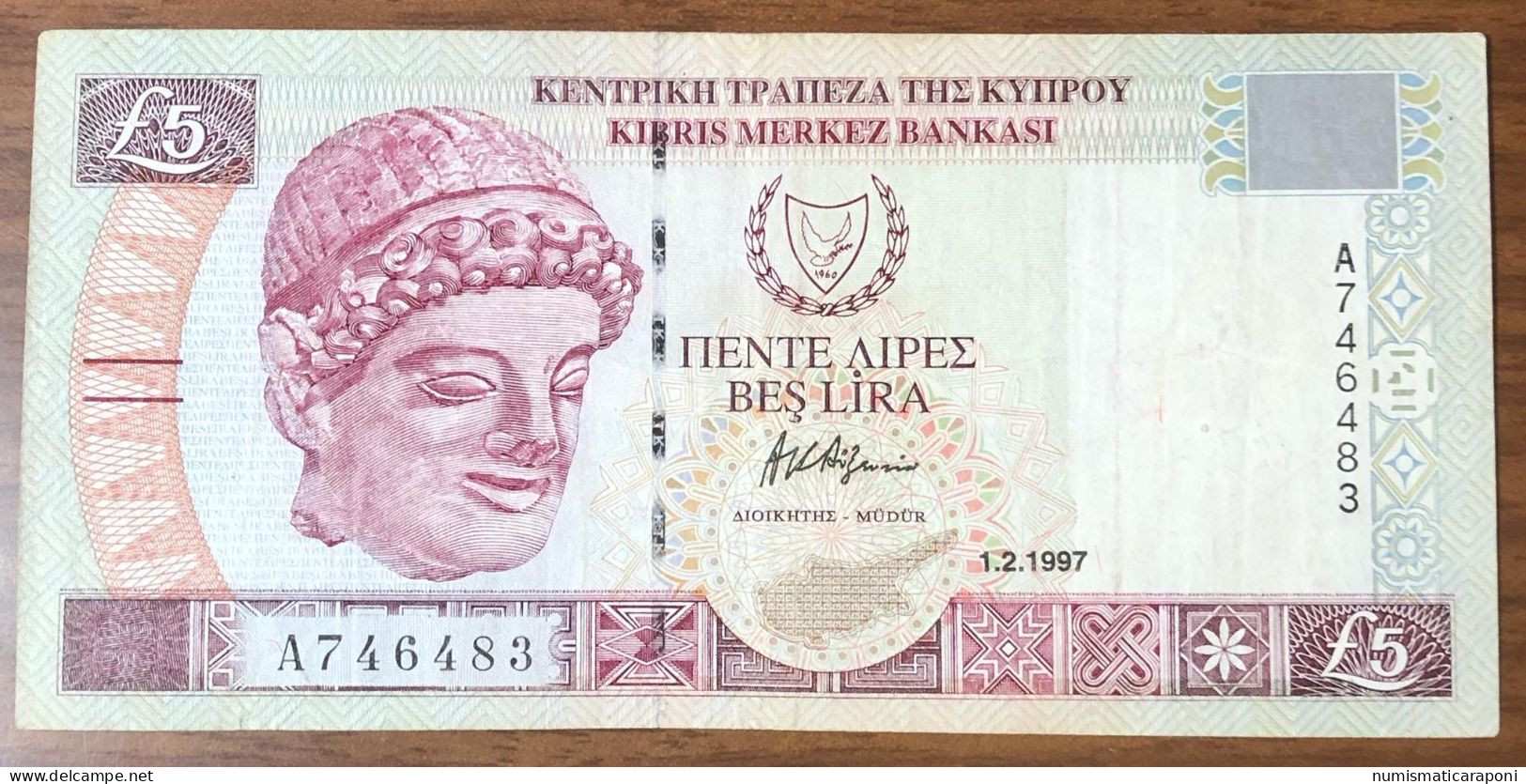 Cyprus Cipro 1997 Central Bank Of Cipro 5 Pounds Bel Bb+ Naturale Lotto.256 - Chypre