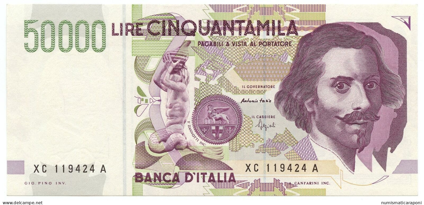 50000 LIRE GIAN LORENZO BERNINI II TIPO SERIE SOSTITUTIVA XC 1995 Raro Sup/q.fds LOTTO 106 - Otros & Sin Clasificación