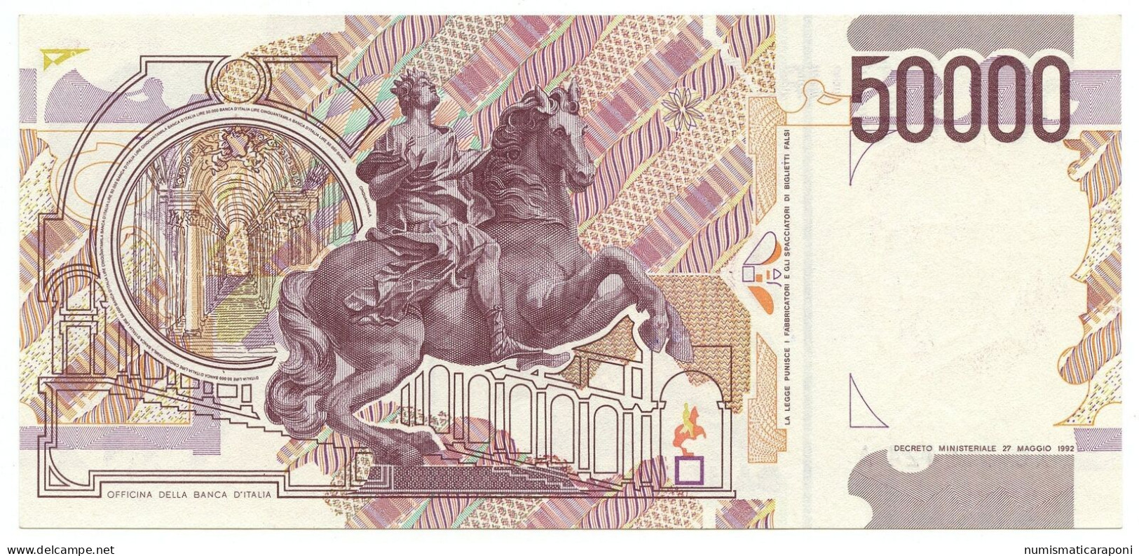 50000 LIRE GIAN LORENZO BERNINI II TIPO SERIE SOSTITUTIVA XC 1995 Raro Sup/q.fds LOTTO 106 - Otros & Sin Clasificación