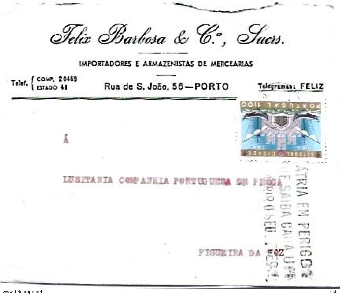 Portugal & Marcofilia, Patria Em Perigo... Felix Barbosa & Mercearias,  Figueira Da Foz 1961 (6868) - Briefe U. Dokumente