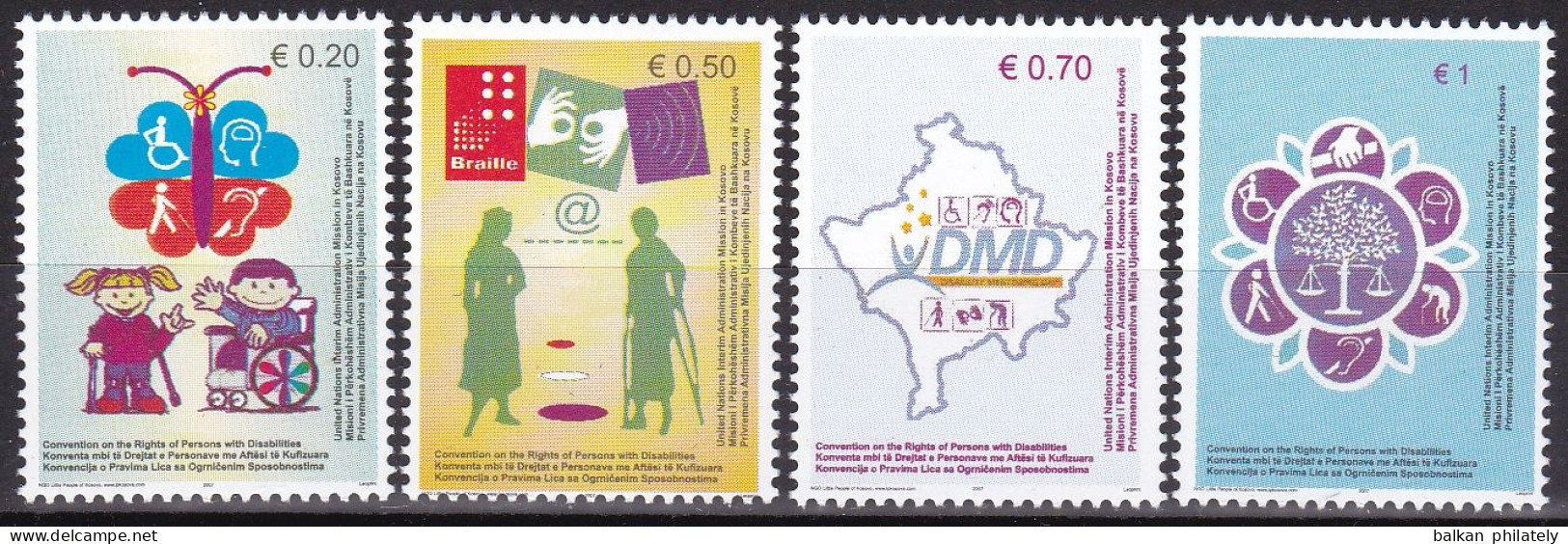 Kosovo 2007 Persons With Disabilities Diseases Health Medicine Braille Butterflies UNMIK UN United Nations MNH - Unused Stamps