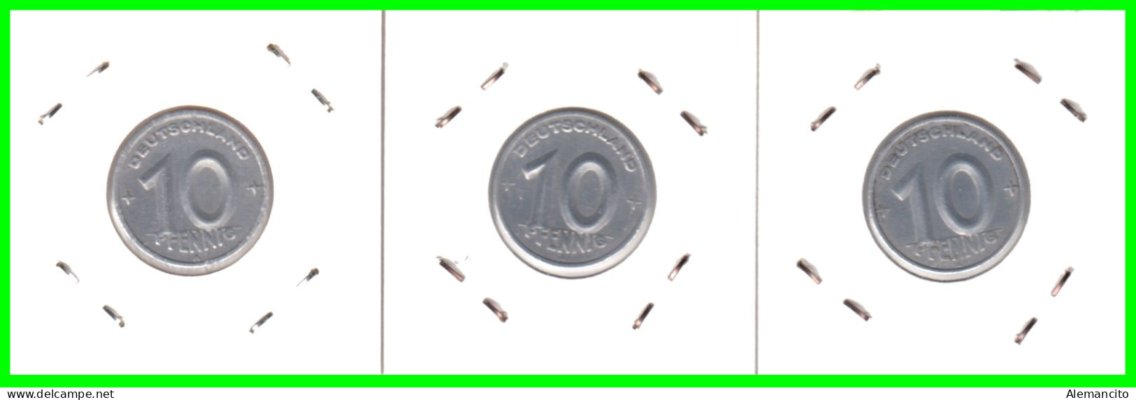 REPUBLICA DEMOCRATICA DE ALEMANIA ( DDR ) 3 MONEDAS DE 10 PFENNING AÑO - 1948 - 1949 - Y - 1950 -   CECA-A - 10 Pfennig