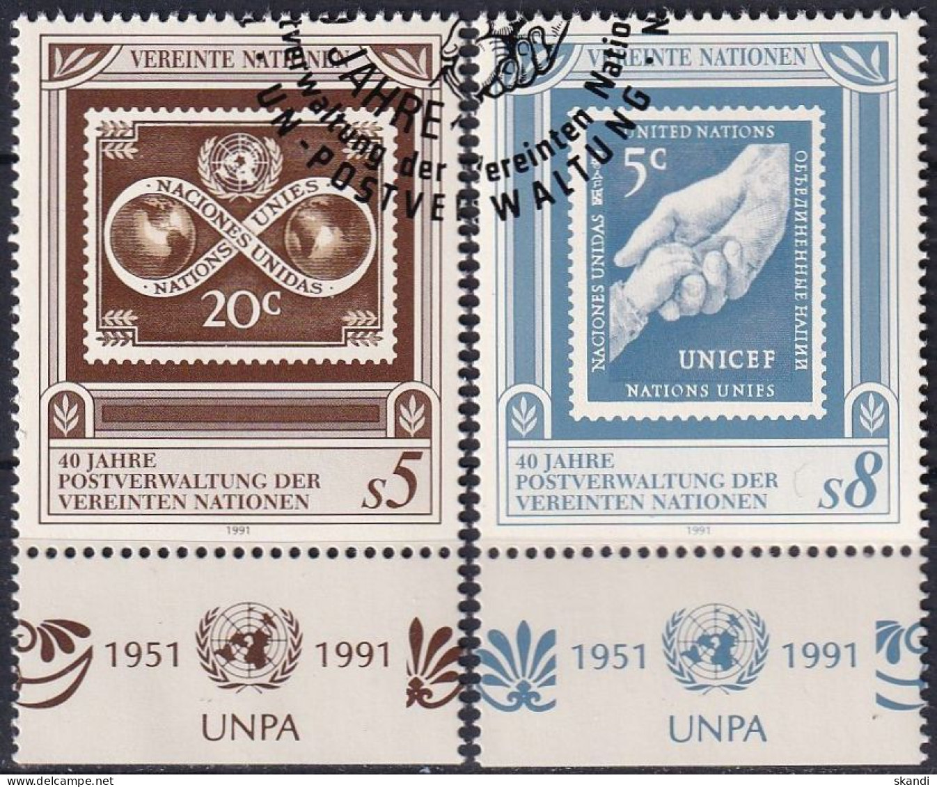 UNO WIEN 1991 Mi-Nr. 121/22 TAB O Used - Aus Abo - Used Stamps