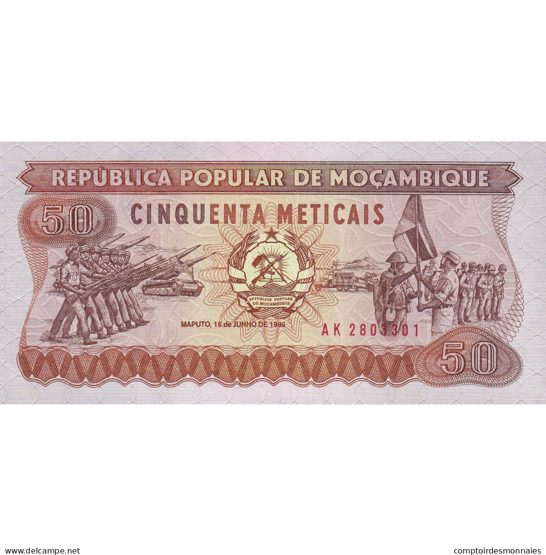 Billet, Mozambique, 50 Meticais, 1986, 1986-06-16, KM:125, NEUF - Mozambico