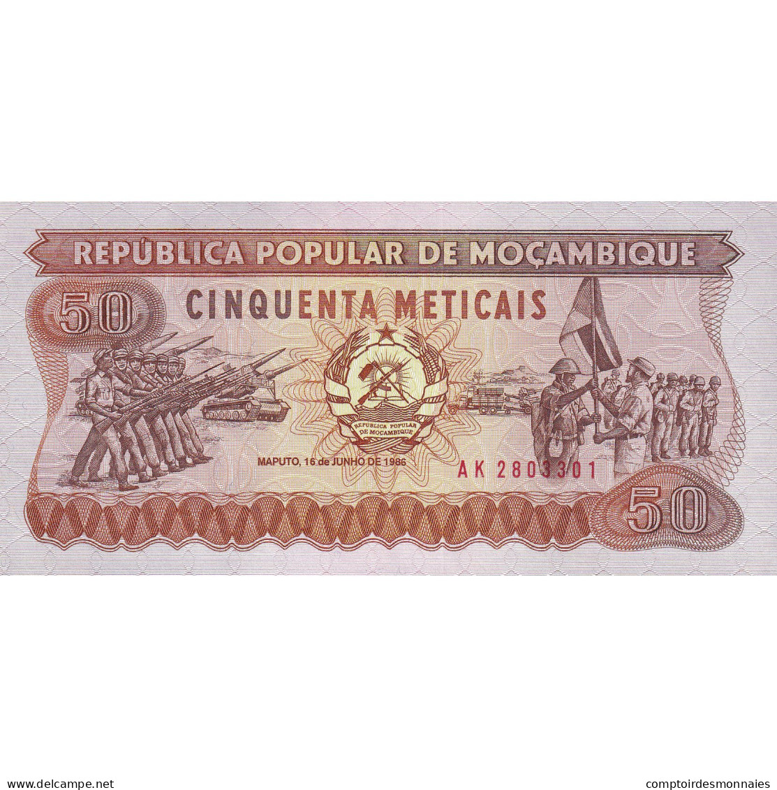 Billet, Mozambique, 50 Meticais, 1986, 1986-06-16, KM:125, NEUF - Mozambique