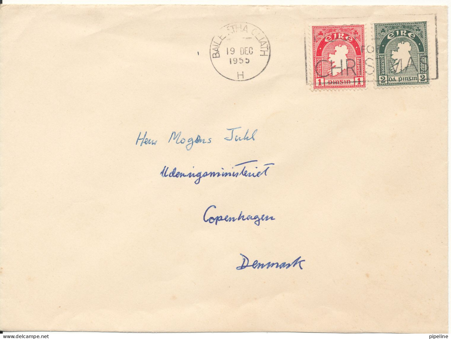 Ireland Cover Sent To Denmark 19-12-1955 - Briefe U. Dokumente