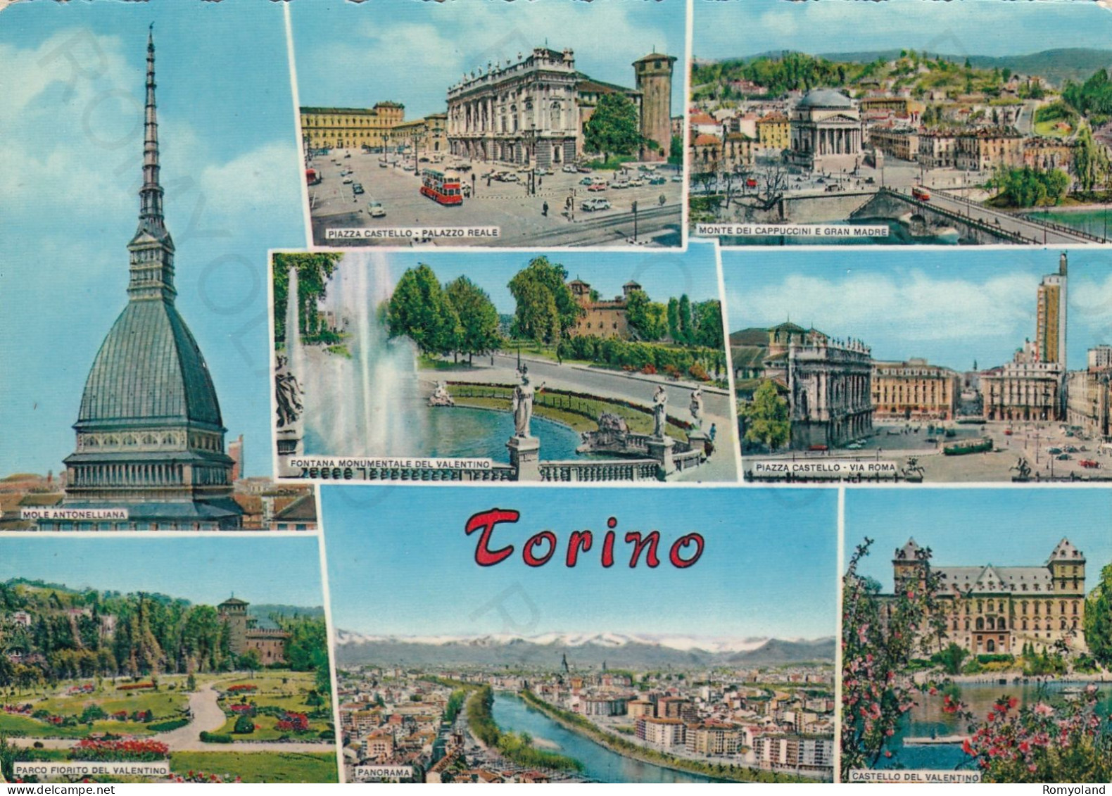 CARTOLINA  TORINO,PIEMONTE-MOLE ANTONELLIANA-SALUTI-PIAZZA CASTELLO-PALAZZO REALE-CASTELLO DEL VALENTINO-VIAGGIATA 1963 - Mole Antonelliana