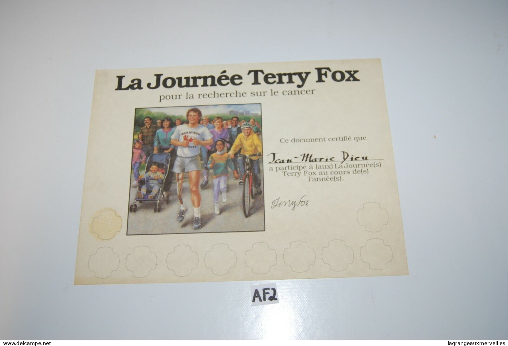 AF2 Ancien Document - Terry Fox - Diplôme 2 - Diplômes & Bulletins Scolaires