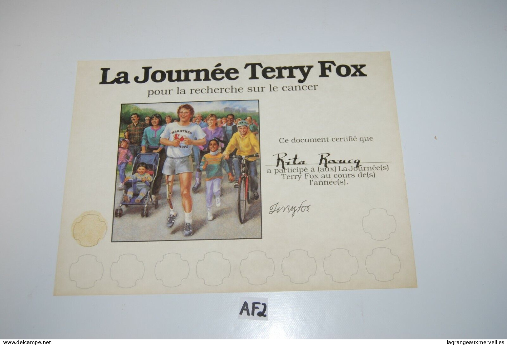 AF2 Ancien Document - Terry Fox - Diplôme - Diplômes & Bulletins Scolaires