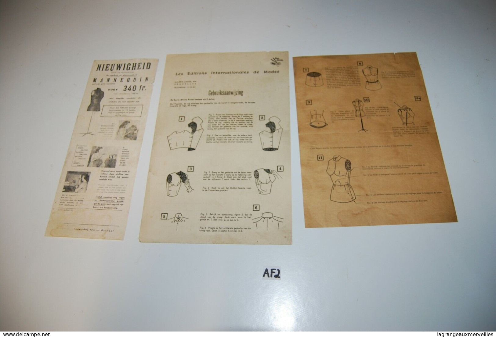 AF2 Ancien Document - Modèle De Couture - Vintage - Mannequin - Material Y Accesorios