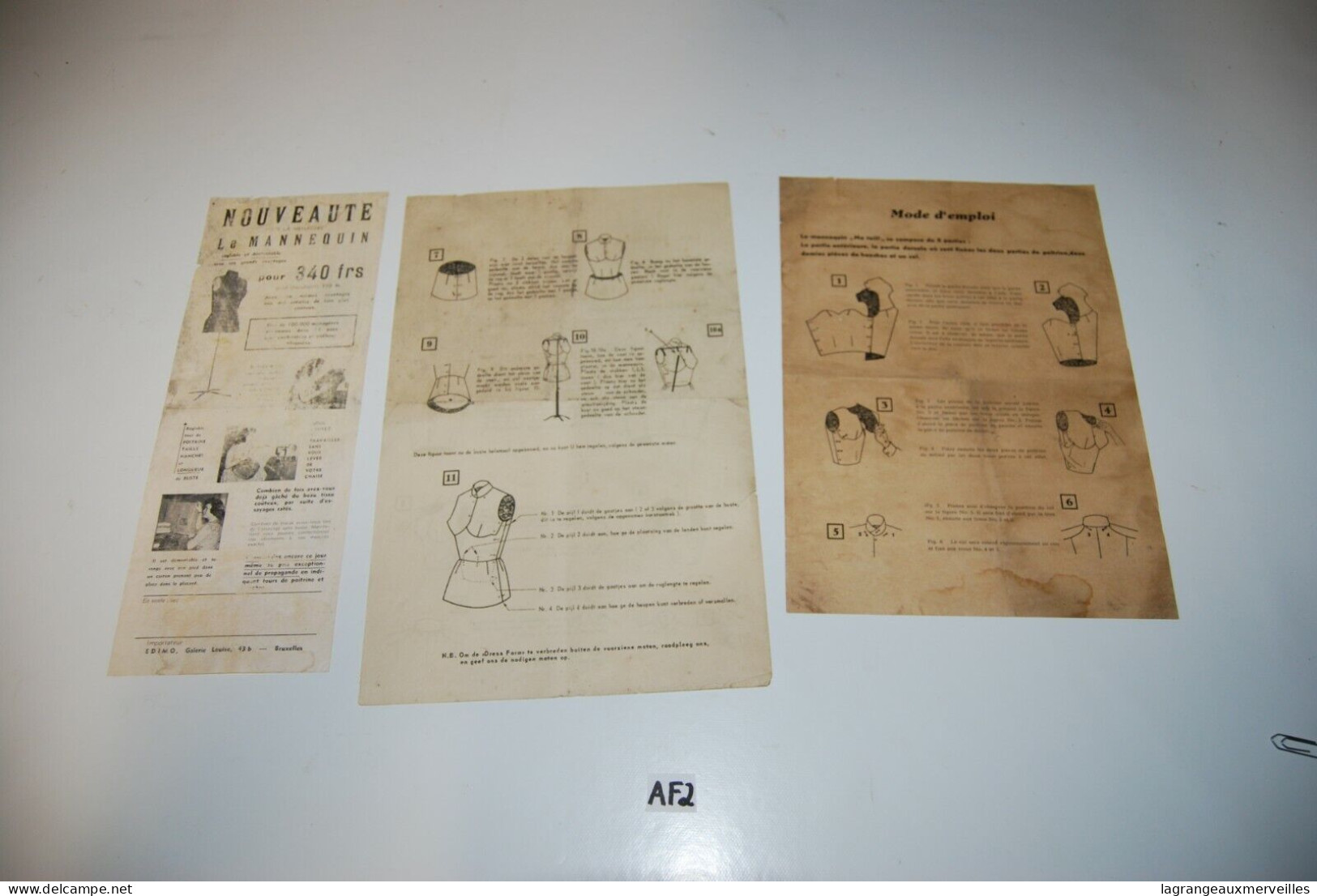 AF2 Ancien Document - Modèle De Couture - Vintage - Mannequin - Supplies And Equipment