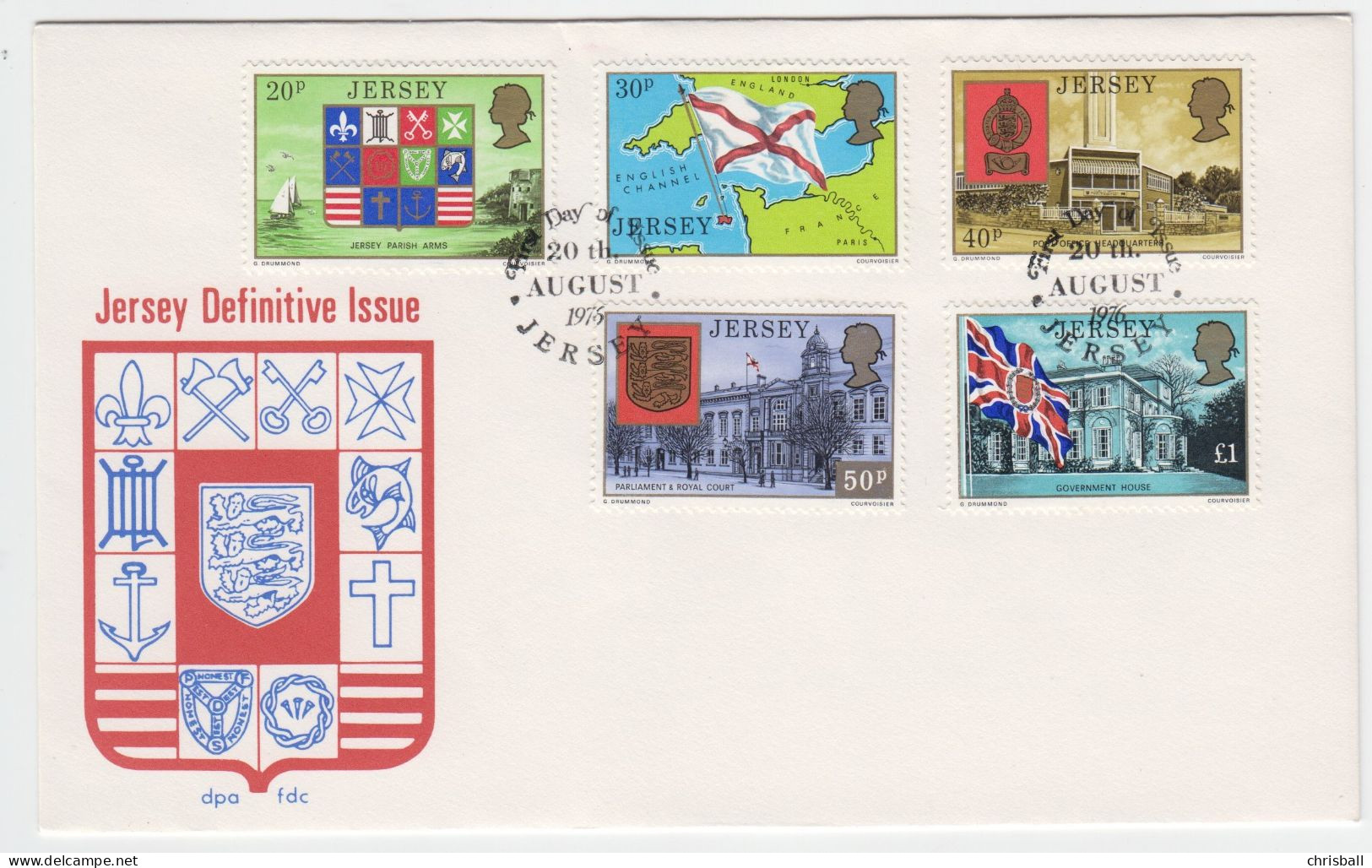 Jersey 1976  New Definitive Set Higher Values 20p - £1 On FDC - Jersey