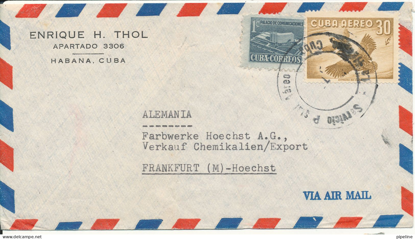 Cuba Air Mail Cover Sent To Germany (bended Cover) - Airmail