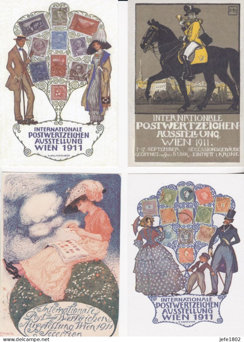 Jugendstilkarten (6x) (Nachdruck) Internationale Postwertzeichen Ausstellung WIEN 1911 - Timbres (représentations)