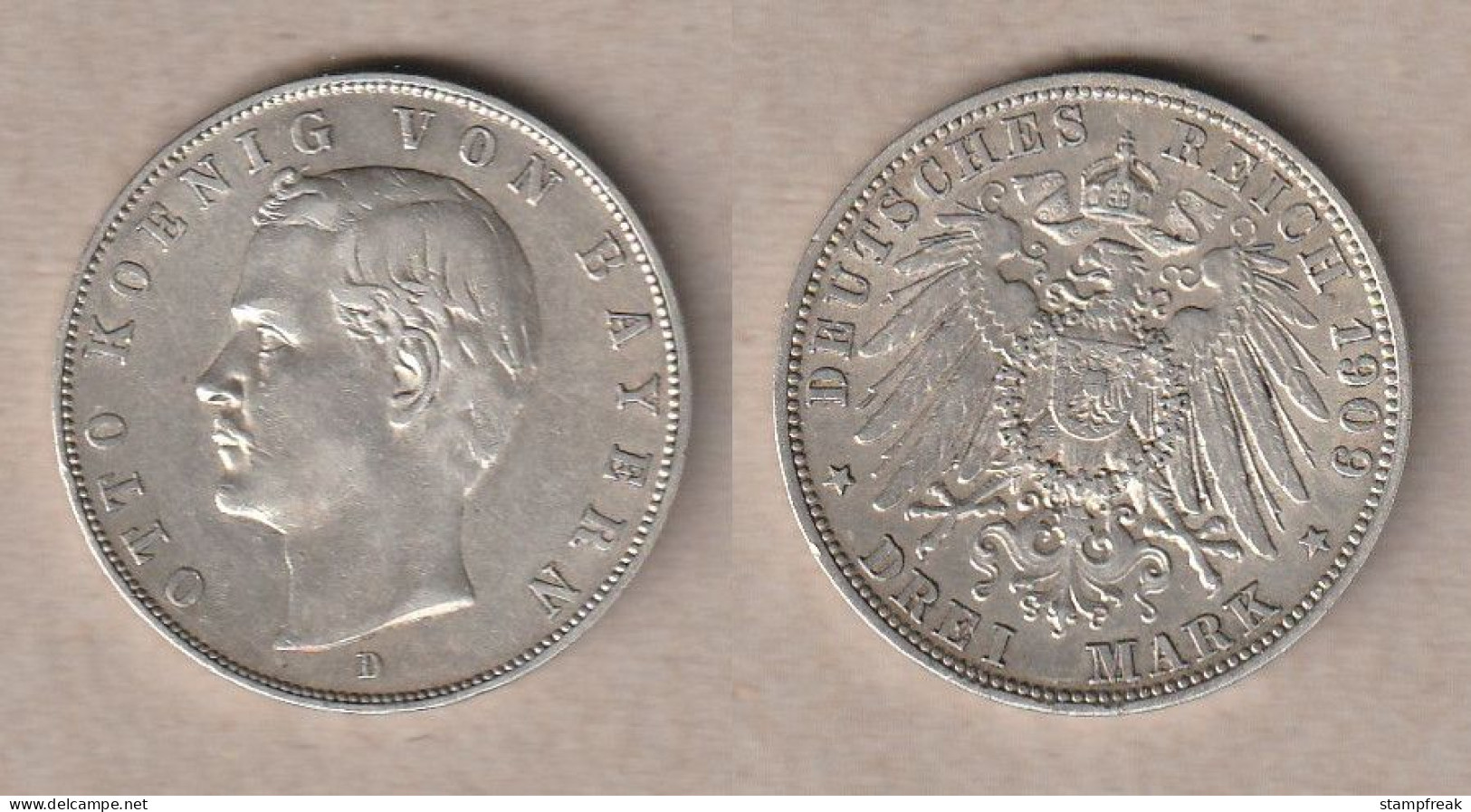 01381) Bayern, 3 Mark 1909 - 2, 3 & 5 Mark Argent