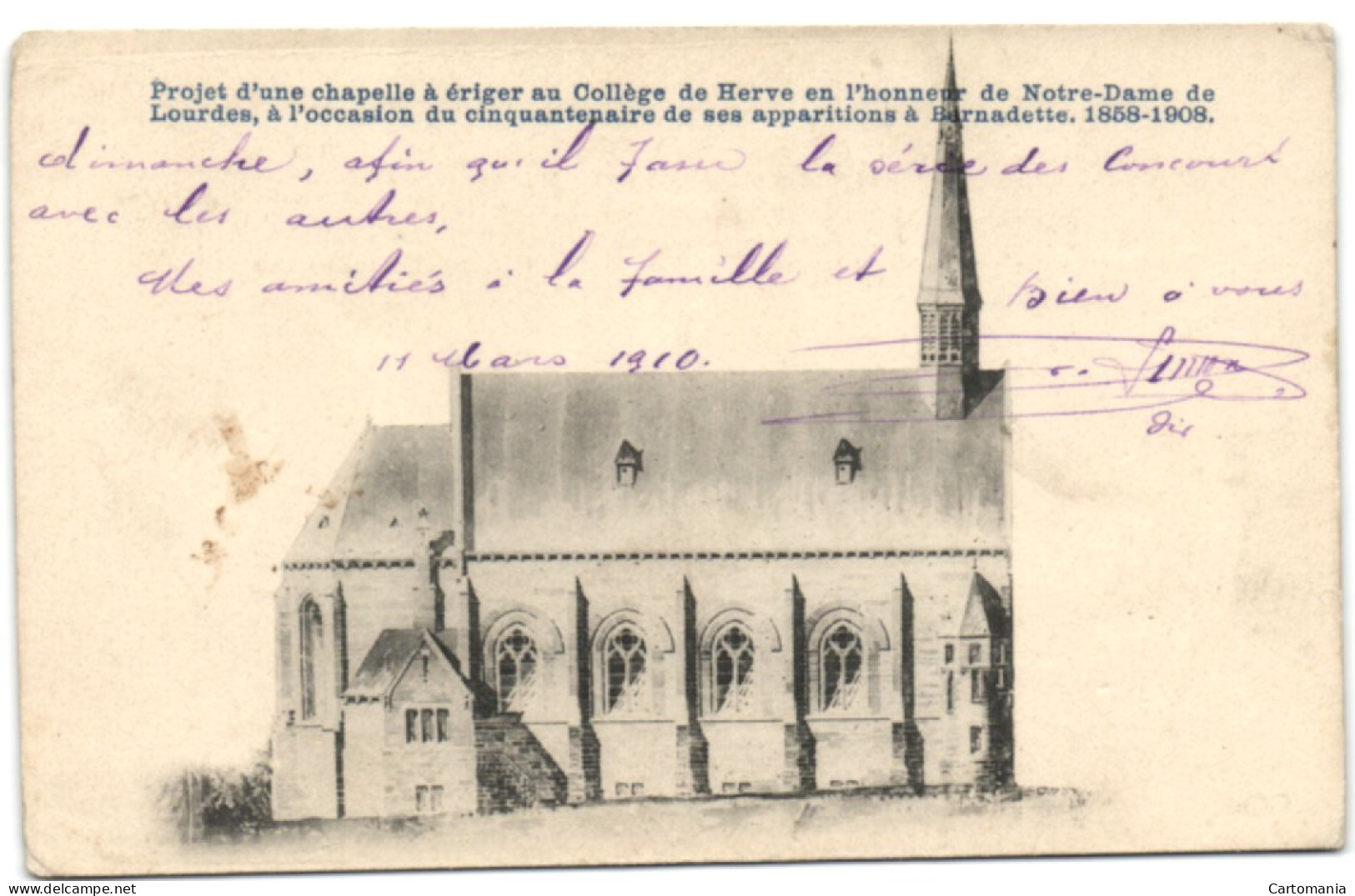 Projet D'une Chapelle à ériger Au Collège De Herve En L'honneur De Notre_Dame De Lourdes - Herve
