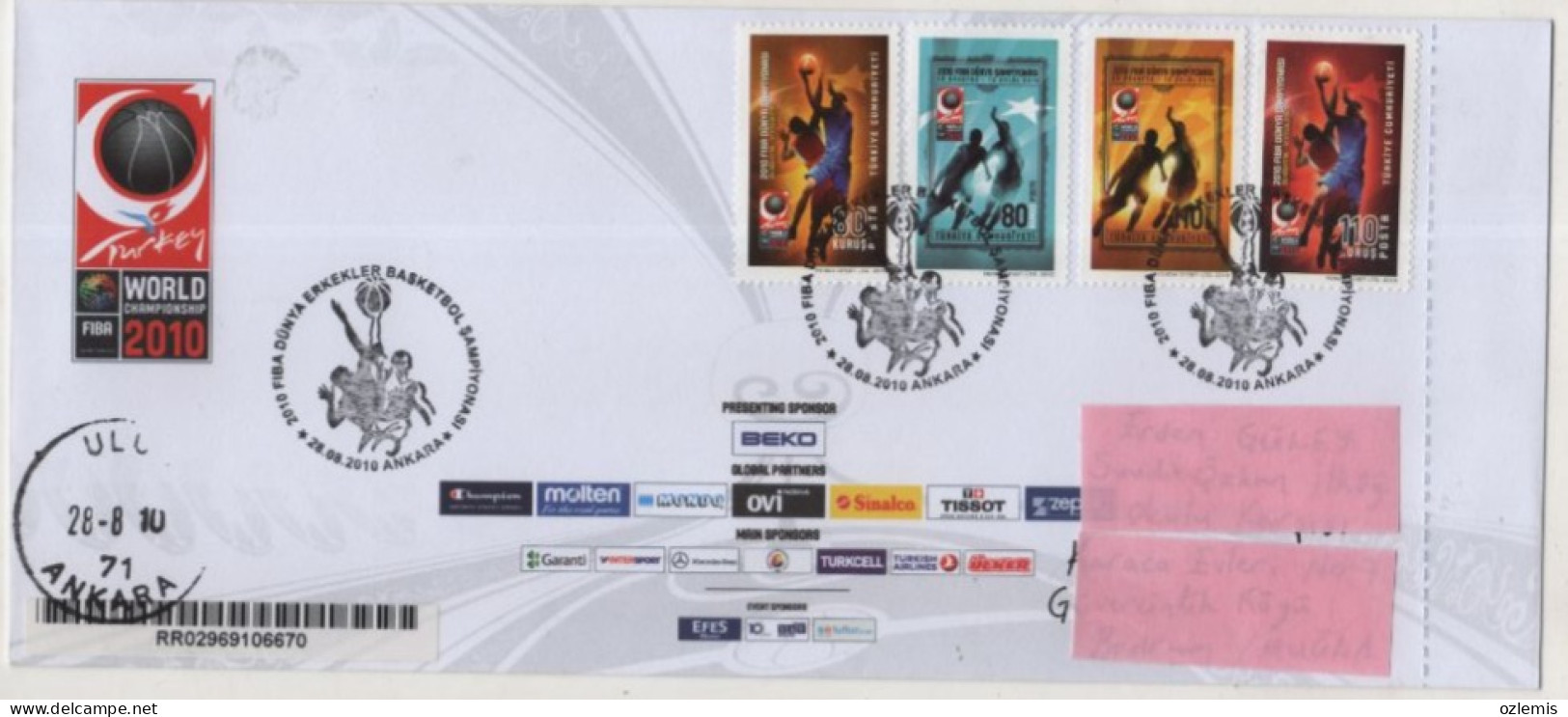 TURKEY,TURKEI,TURQUIE ,2010 FIBA WORLD BASKETBALL CHAMPIONSHIP FOR MEN ANKARA ,2010 ,FIBA COVER FDC - FDC