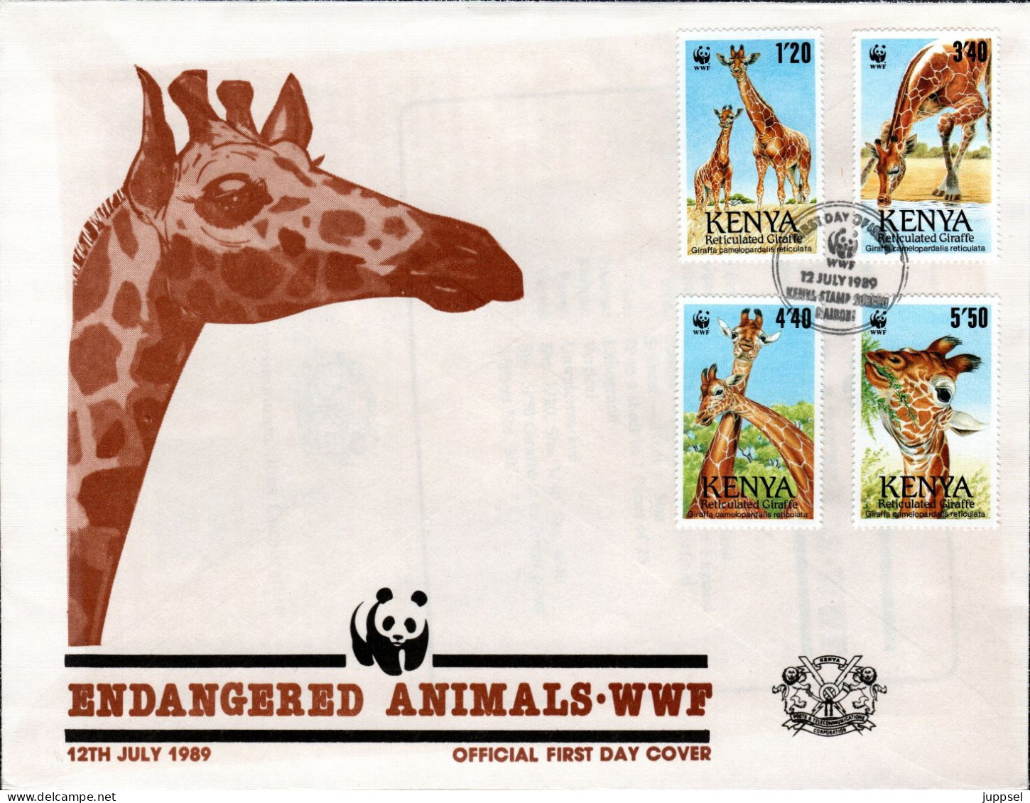 WWF Local FDC  KENYA, Endangered Animal, Giraffe  /  Lettre De Première Jour, Les Espèces Menacée D'extinction  - 1989 - Jirafas