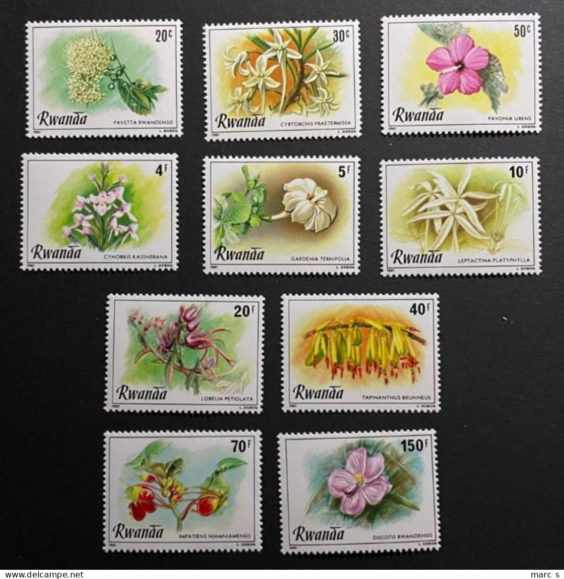 RWANDA 1981 - NEUF**/MNH LUXE - Série Complète Mi 1093 / 1102 - YT 974 / 983 - COB 1028 / 1037 - FLEURS FLOWERS BLOEMEN - Ungebraucht