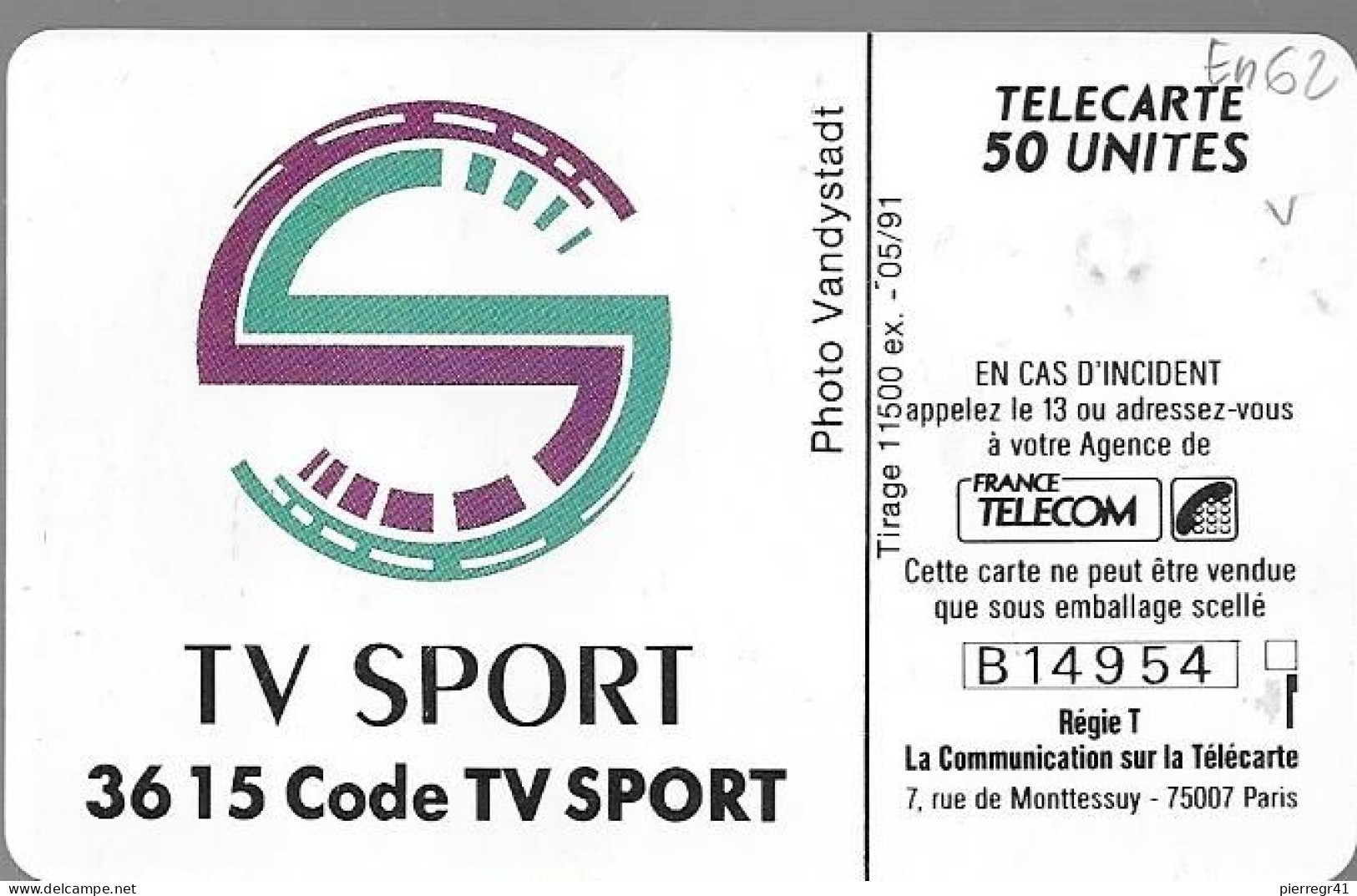 CARTE-PUCE-PRIVEE-PUBLIC- 50U-EN-62-05/91-GEMA-TV SPORT-V°B14954-R° Glacé-UTILISE-TBE- - 50 Einheiten