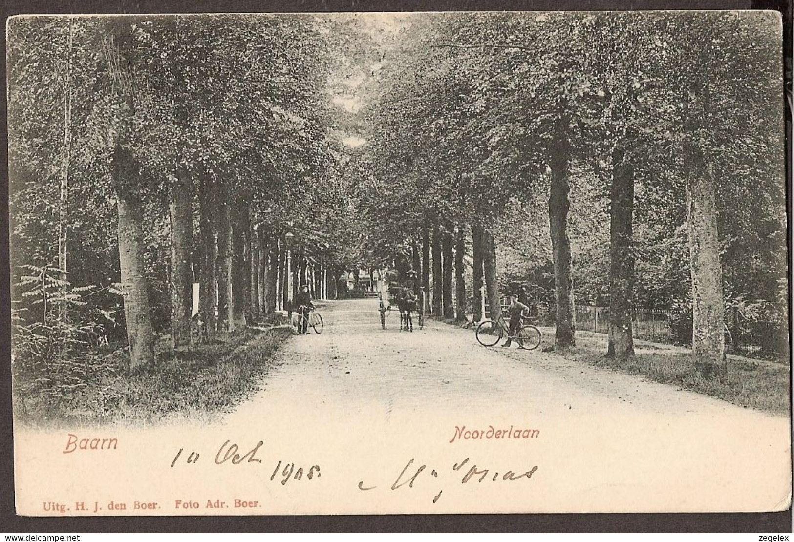 Baarn - Noorderlaan Met Koets En Fietsers, Geannimeerd - 1905 - Uitg. J. Den Boer - Baarn