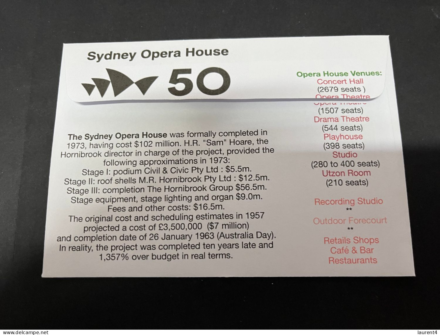 20-10-2023 (4 U 43) Sydney Opera House Celebrate 50th Anniversary (10-10-2023) FDI Cover (Mardi Gras Colours) - Storia Postale