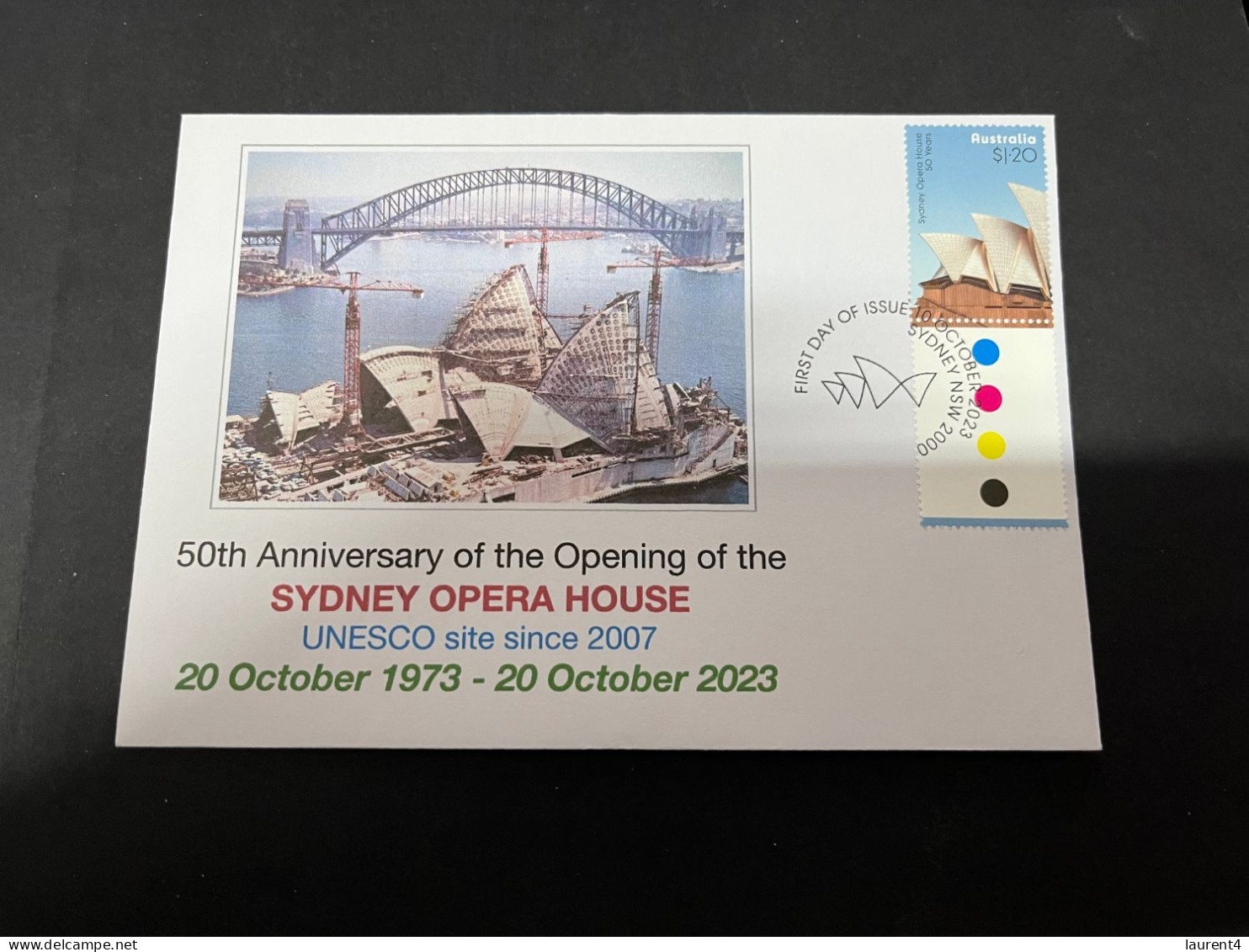 20-10-2023 (4 U 43) Sydney Opera House Celebrate 50th Anniversary (10-10-2023) FDI Cover (under Construction + Bridge) - Cartas & Documentos
