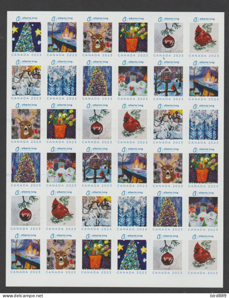 2023 Canada Alberta Lung Association Christmas Seals Full Sheet Of 36 Brand New - Vignette Locali E Private