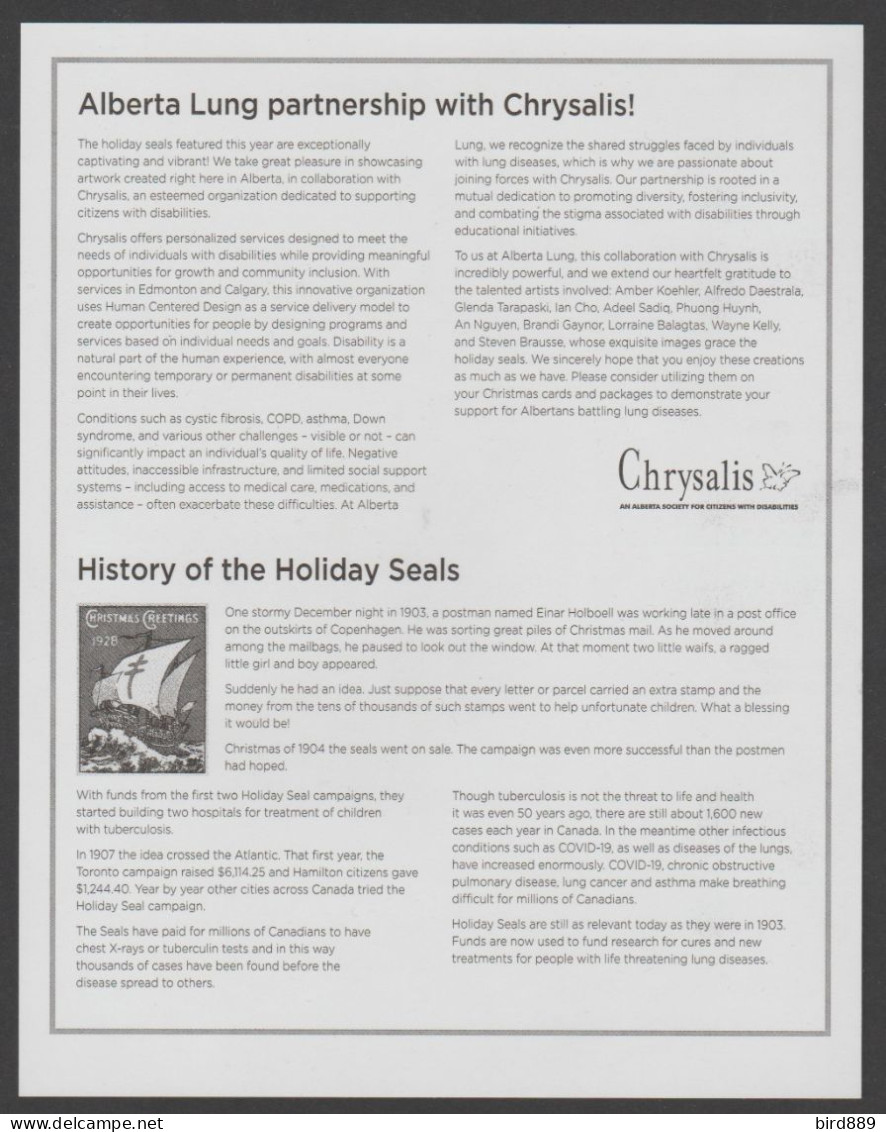 2023 Canada Alberta Lung Association Christmas Seals Full Sheet Of 36 Brand New - Local, Strike, Seals & Cinderellas