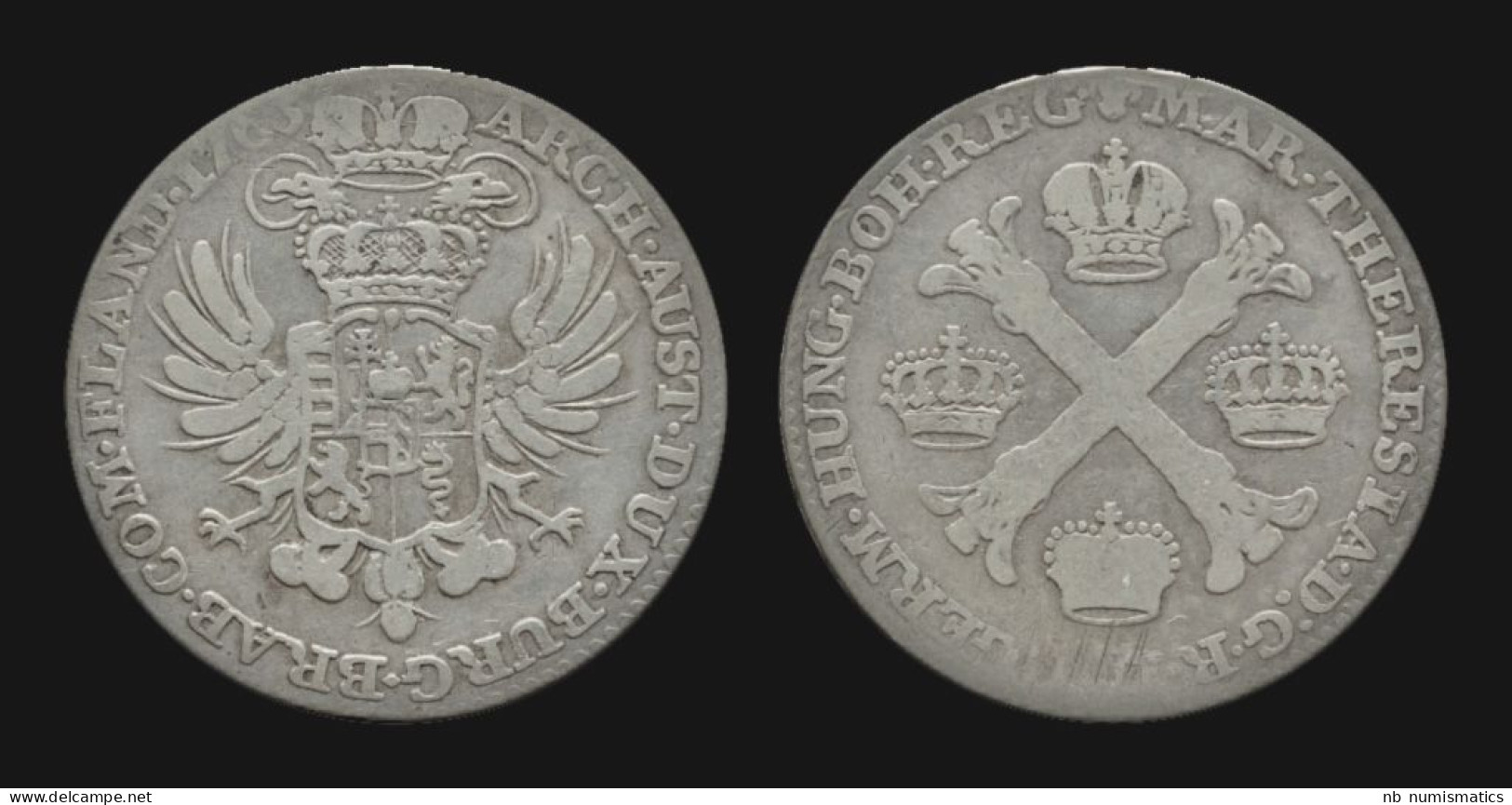 Austrian Netherlands Maria-Theresia 1/2 Kroon (couronne) 1765 - 1714-1794 Österreichische Niederlande