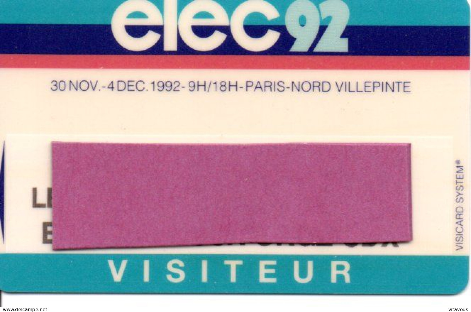 Carte Salon- Paris Elec 1992 Card Magnétique Karten (salon 362) - Tarjetas De Salones Y Demostraciones