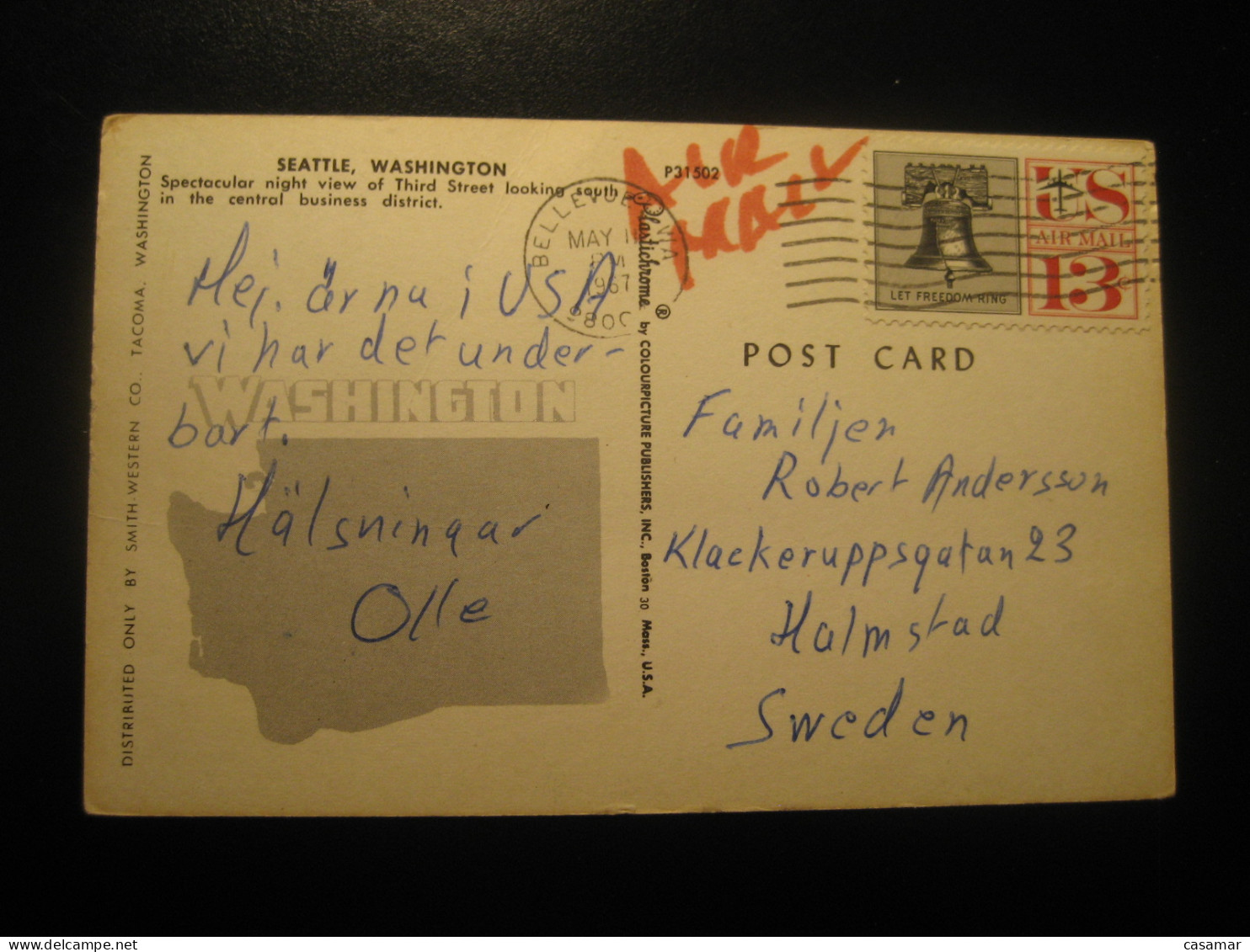 SEATTLE Washington Greetings From Cancel BELLEVUE 1967 To Sweden Postcard USA - Seattle